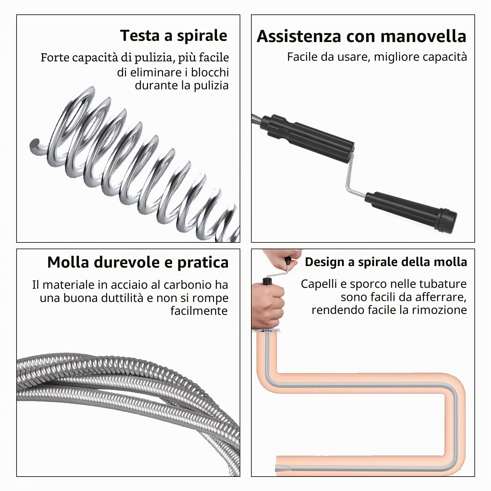 2 strumenti flessibili per rimuovere gli intasamenti dei capelli, con artiglio, per lavello, cucina, bagno, WC, scarichi idraulici, sbloccanti, spazzola per la pulizia
