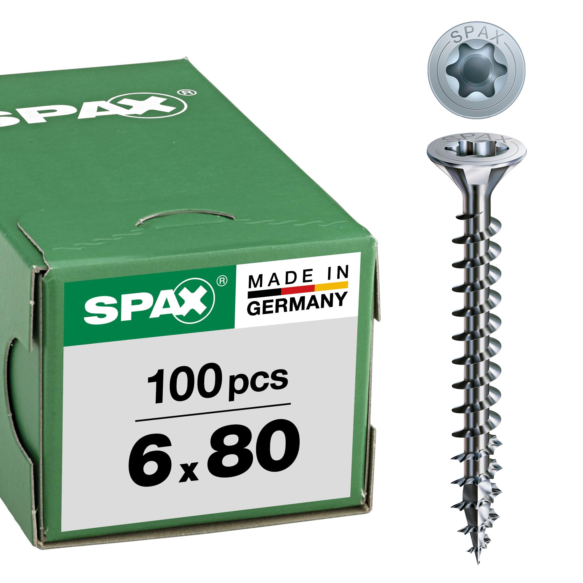 SPAX Vis universelle, 6 x 80 mm, 100 pièces, Tête centrante, Tête fraisée, T-STAR plus T30, 4CUT, WIROX - 1191010600803