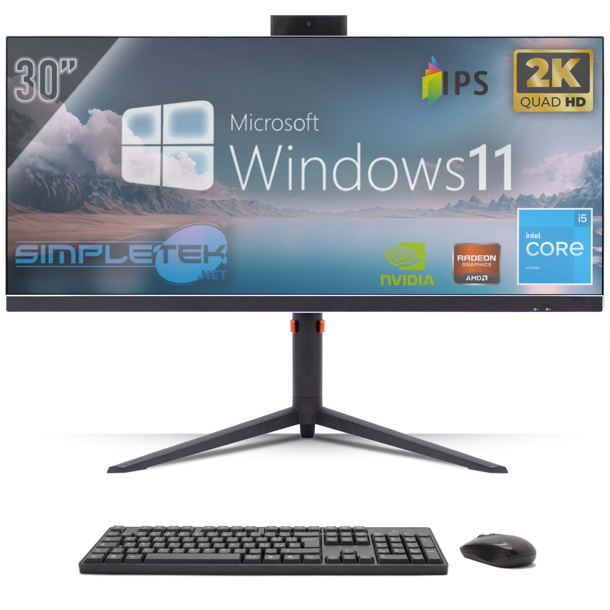 SIMPLETEK - All in One PC 30" IPS 2K Core i5 | RTX 4060 8GB | Windows 11 Pro | 16GB DDR4 240GB SSD M2 + 2TB | Computer Fisso da Gaming Tutto in Uno WiFi6 HDMI