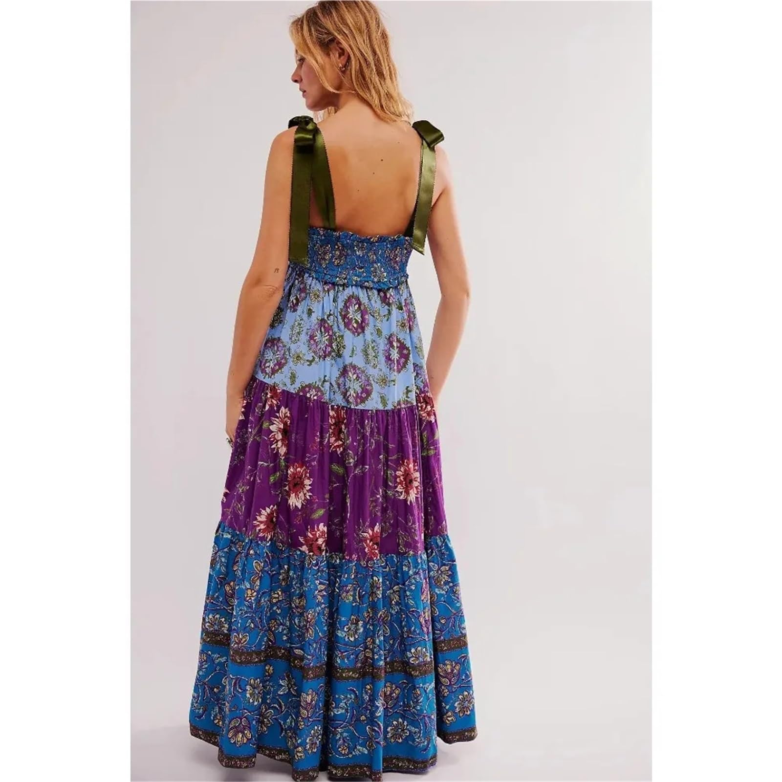 Vestido con Cordones, Estampado, for Vacaciones, Verano, étnico, Corte en A, Estilo Libre, Elegante, for Gente, Vestidos Largos.