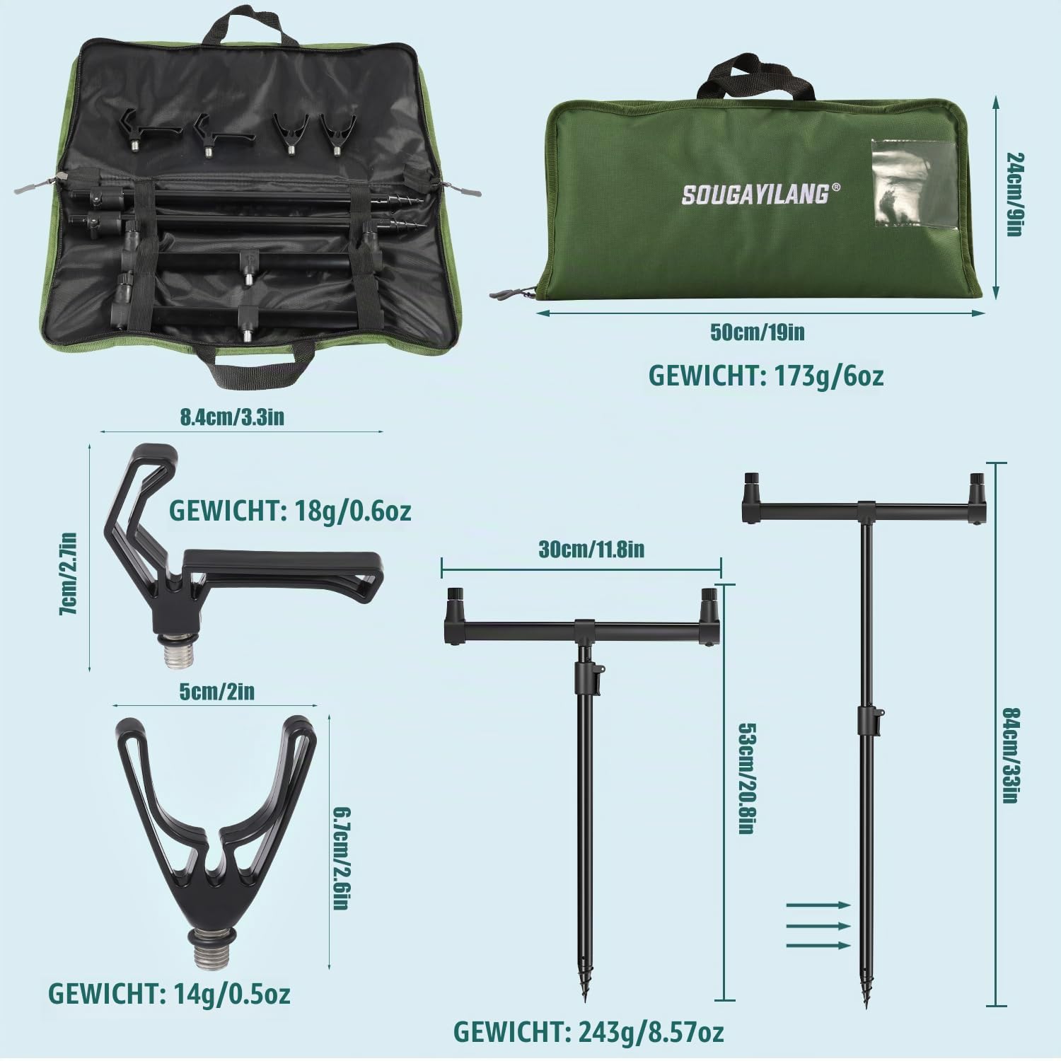 Sougayilang Angelrutenständer-Set, Aluminiumlegierung Feeder Karpfenangeln Rutenpodest-Set Angelausrüstung Rutenpodest-Set Verstellbarer Angelrutenhalter für Outdoor-Feeder-Angeln