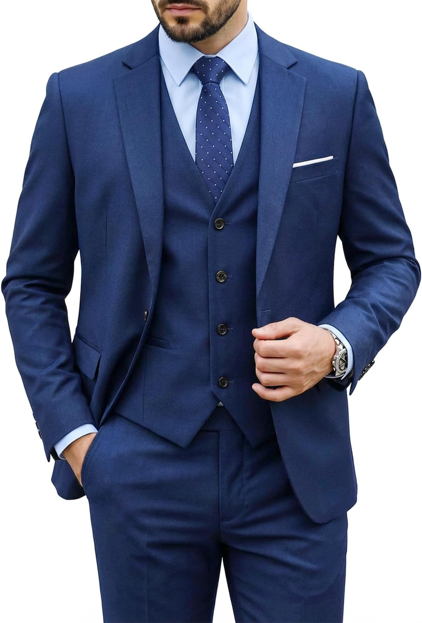 Men's 3 Piece Suit Set with Tie, One Button Slim Fit Solid Jacket Vest Pants, Prom Party Wedding Business Suits for Men