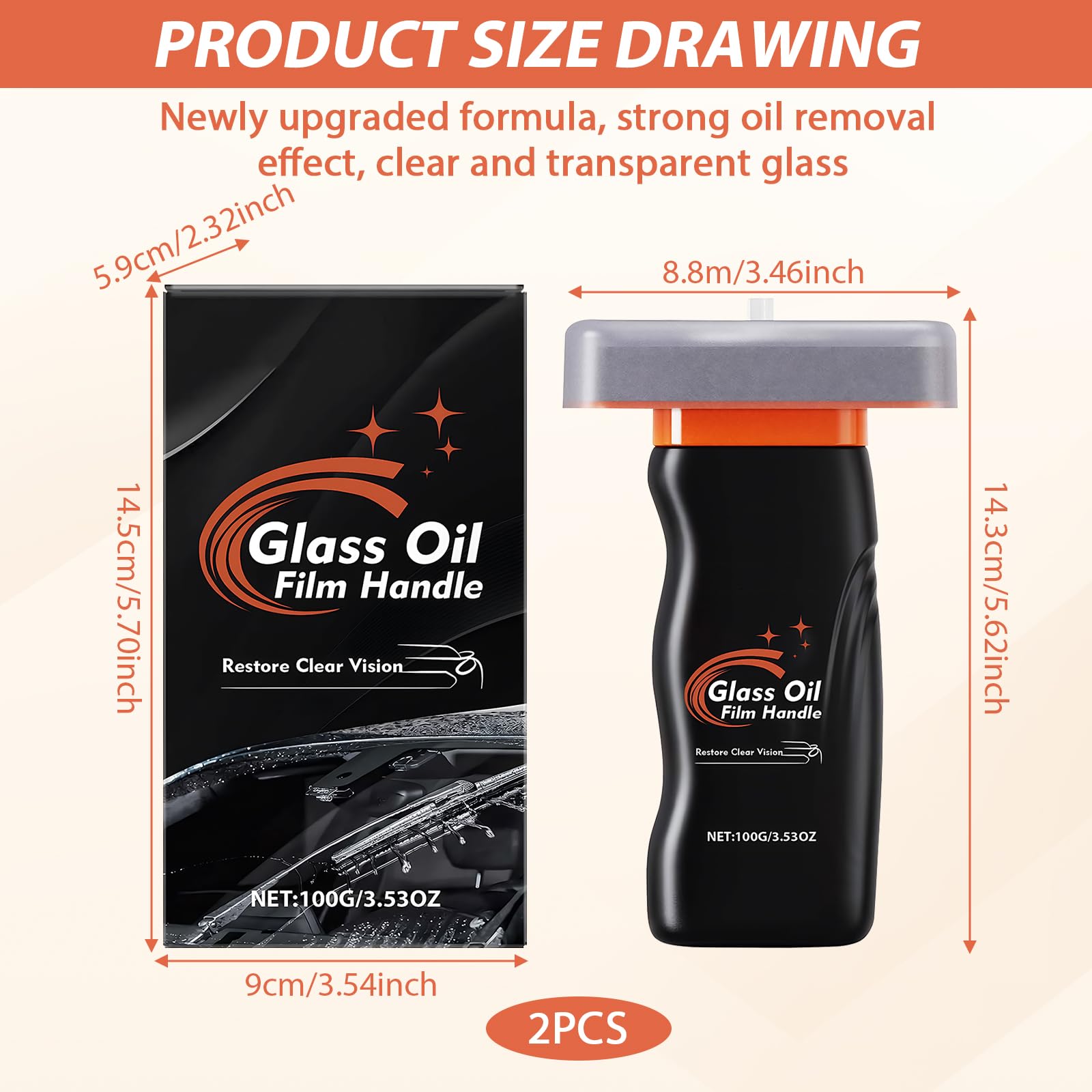 Limpiador De Película De Aceite Para Cristales De Coche, Pack De 2 Emulsión Limpiadora Con Cepillo,Adecuado Para Cristales Y Ventanas De Automóviles.