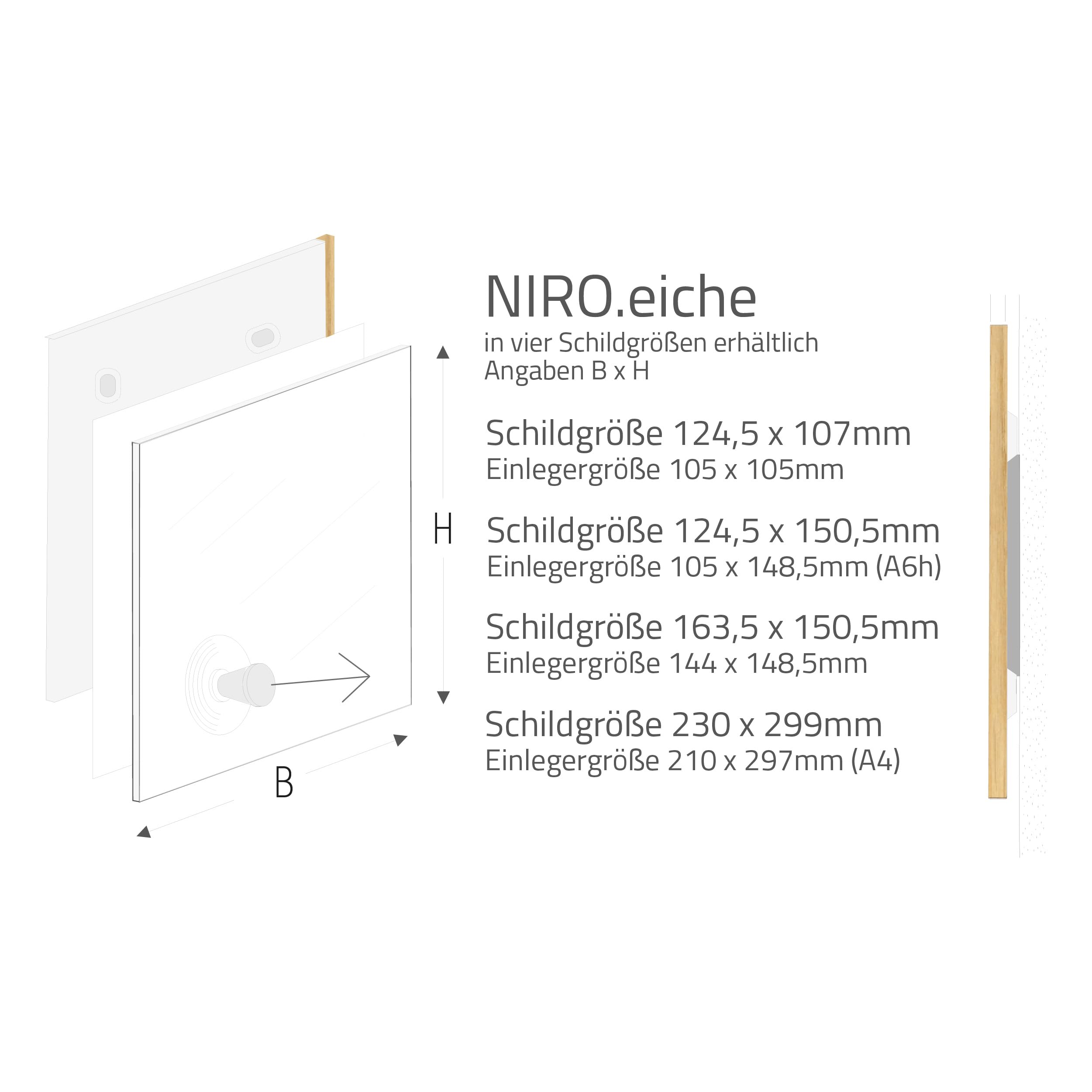 NIRO.clic-eiche Türschild 5er-Set – Edles Edelstahlschild mit Eichenholz-Abschlüssen – Büroschild mit entspiegelter Acrylabdeckung – Made in Austria (5 Stück, 124,5 x 150,5 (A6))