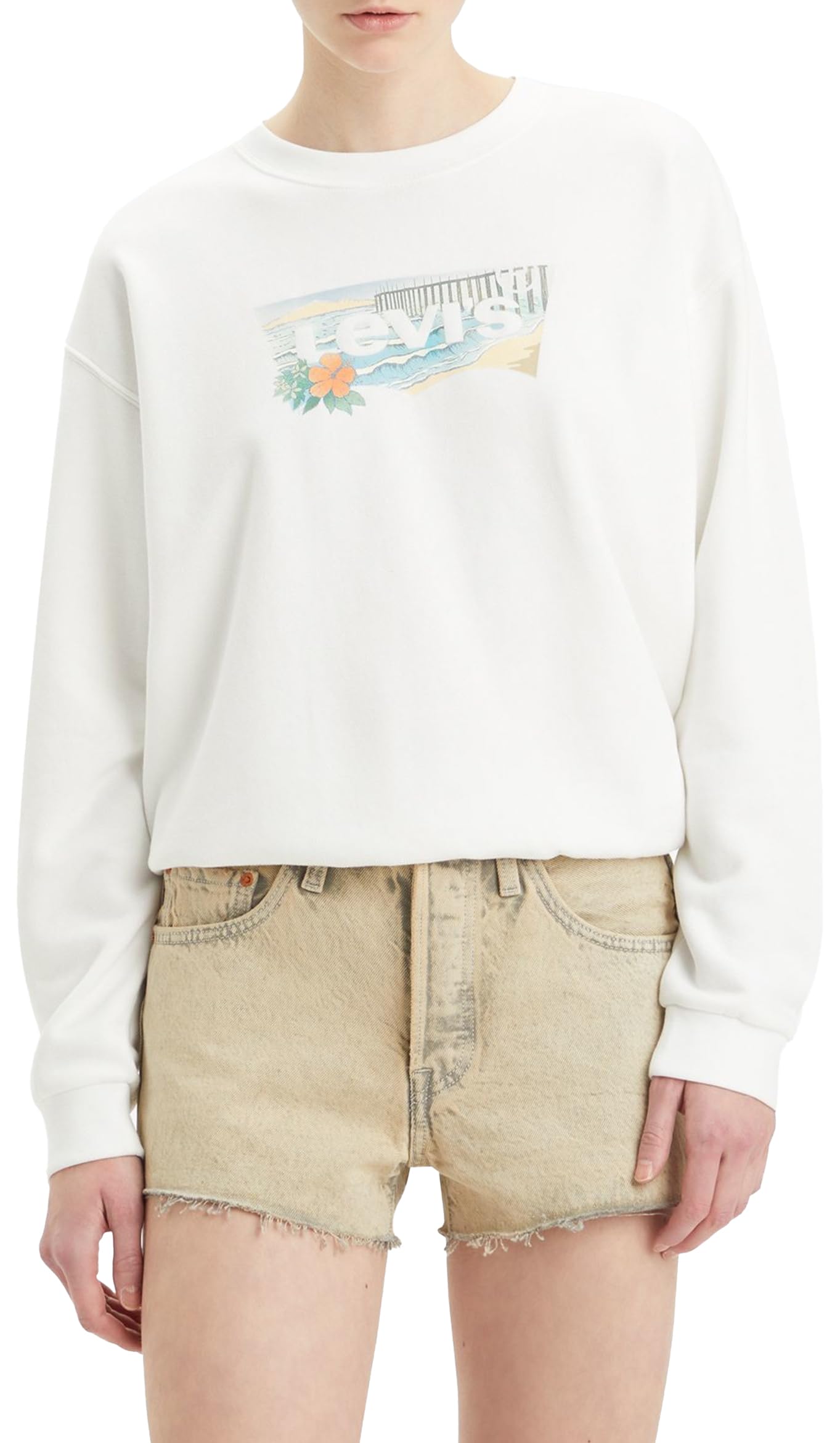 Levi's Women's Everyday Crew Sweatshirt, By The Beach Bw Bright White, XXS