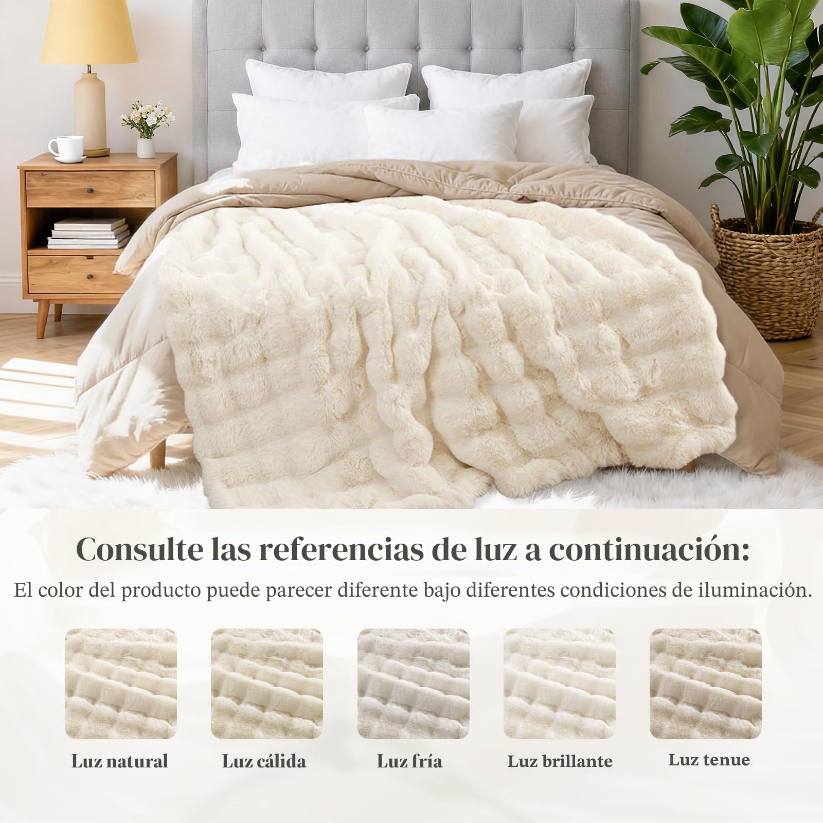 Enyhom Manta Sofa Pequeña Plaid Rabbit 127 x 152 cm, Pelo Sintético con Reverso Franela Manta Polar Cobijas de Invierno Esponjosa Cobertor Cama, Suave y Caliente Mantas para Sofa, Regalo para Mujer
