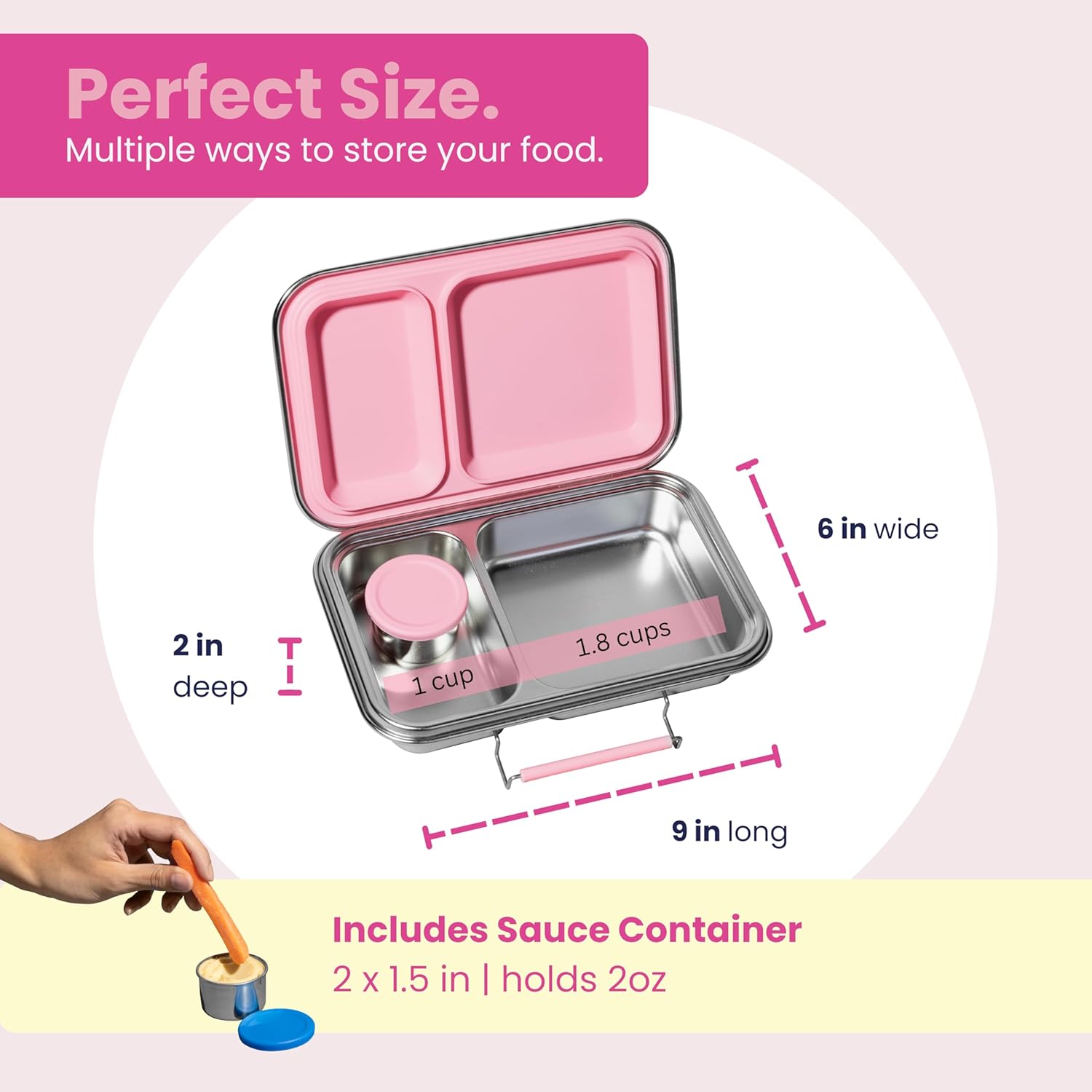 Stainless Steel Lunch Box for Kids and Adults, Leak Resistant, Easy to Clean Travel Snack Container, Fits Sandwiches, Dishwasher Safe, 670ml/22.7oz (Rose)