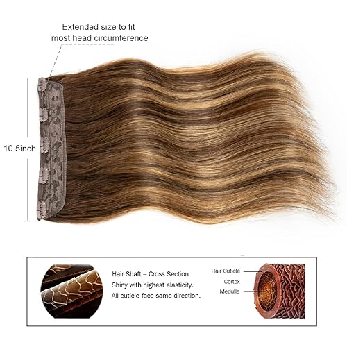 Miniatura 7 de Winsky Extensiones de cabello humano real, una pieza de extensiones de cabello Remy balayage, color marrón, 2.47 onzas (14 pulgadas, 4T27P4)