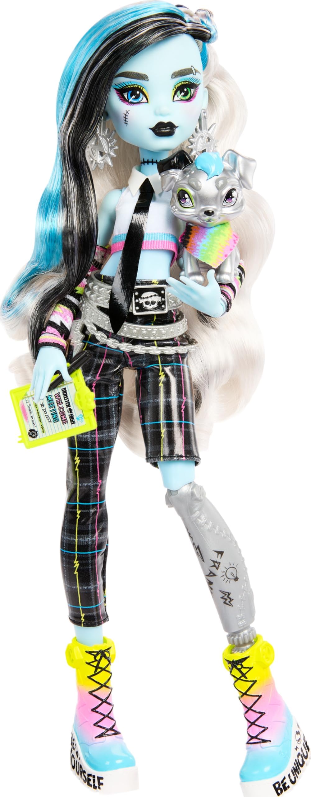 Monster High Frankie Stein Doll, Welcome Committee Multi-Pack with 15 Accessories Including Poster, Sticker, Pet Watzit & More