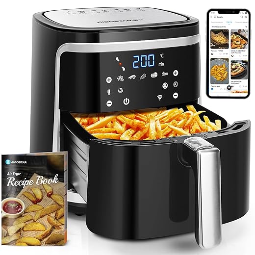 Aigostar Cube Smart - Freidora de aire inteligente sin aceite, 1900W, 7L. Modo manual, pantalla LED táctil, 7 funciones preestablecidas + mantener caliente y modo manual. Conexión Wifi. Libre de BPA