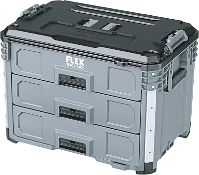 FLEX - Stack Pack Tool Storage System - 3 Drawer Box - Stackable - 533239 - Made of Impact Resistant Plastic with Aluminium Reinforced Corners, Metal Latch and More
