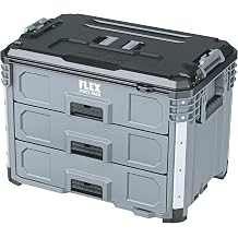 FLEX - Stack Pack Tool Storage System - 3 Drawer Box - Stackable - 533239 - Made of Impact Resistant Plastic with Aluminium Reinforced Corners, Metal Latch and More