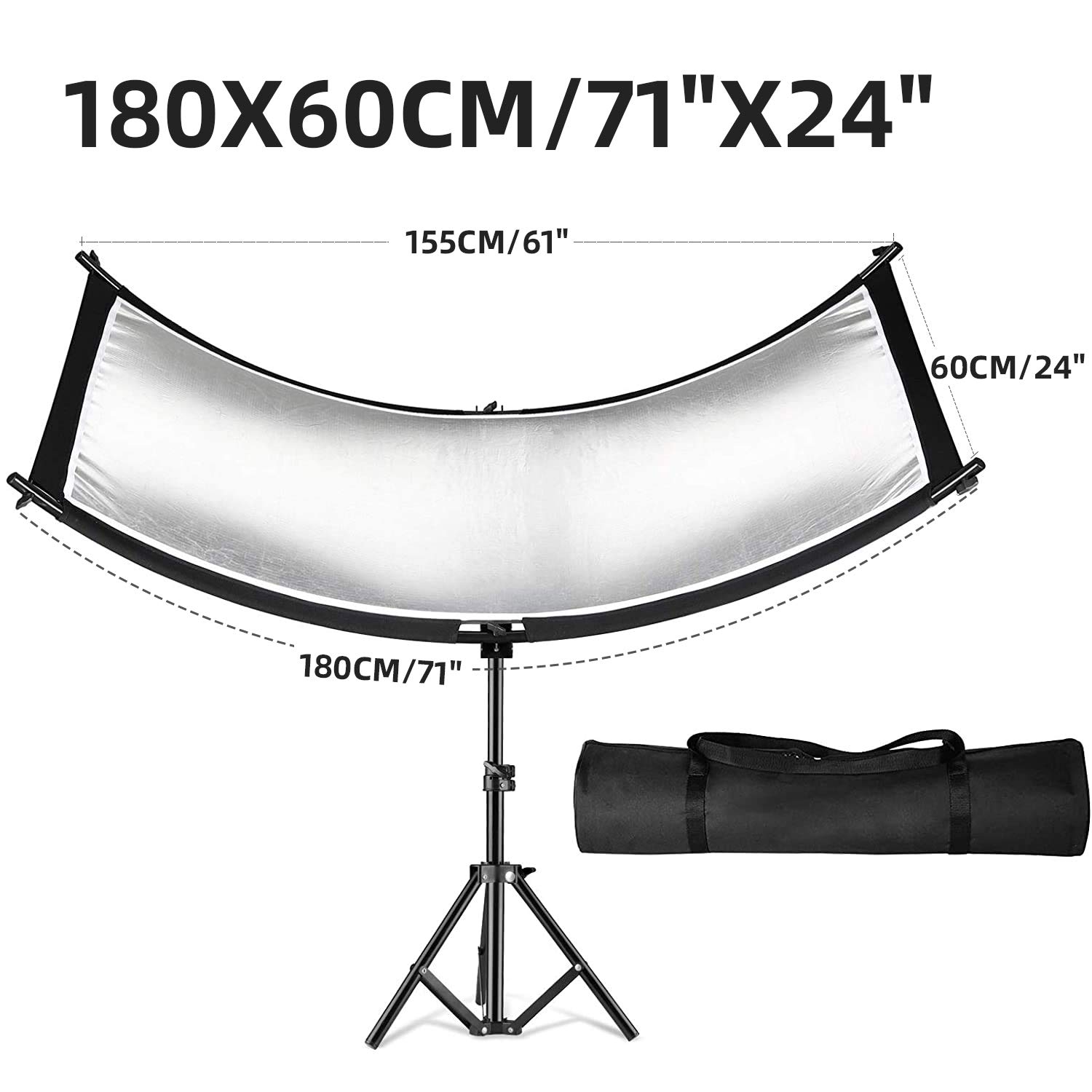 Diffusore riflettore a conchiglia, 155 x 60 cm, con riflettore curvo per illuminazione Arclight, nero, bianco, oro, argento, borsa per il trasporto per fotografia, ritratto e studio