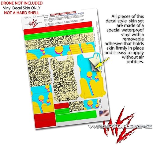 Miniatura 4 de Paquete de 2 calcomanías de piel para DJI Ryze Tello, carpeta de drones, garabatos de drones amarillo, no incluido