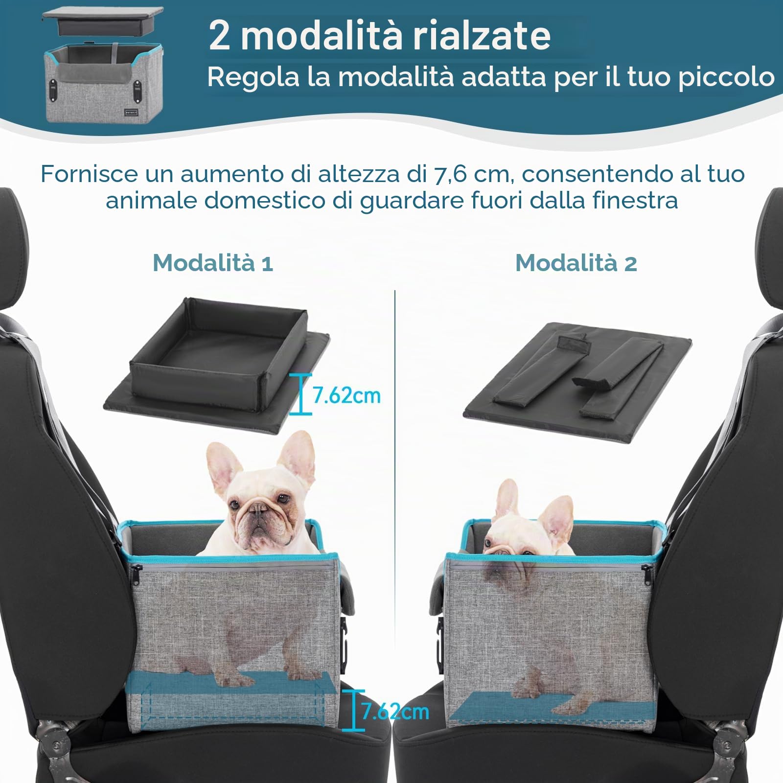 Petsfit Seggiolino Auto Trasportino per cani piccoli,Seggiolino cane auto anteriore con clip di sicurezza per la cintura e cuscino in peluche per cani piccoli fino a 6 kg