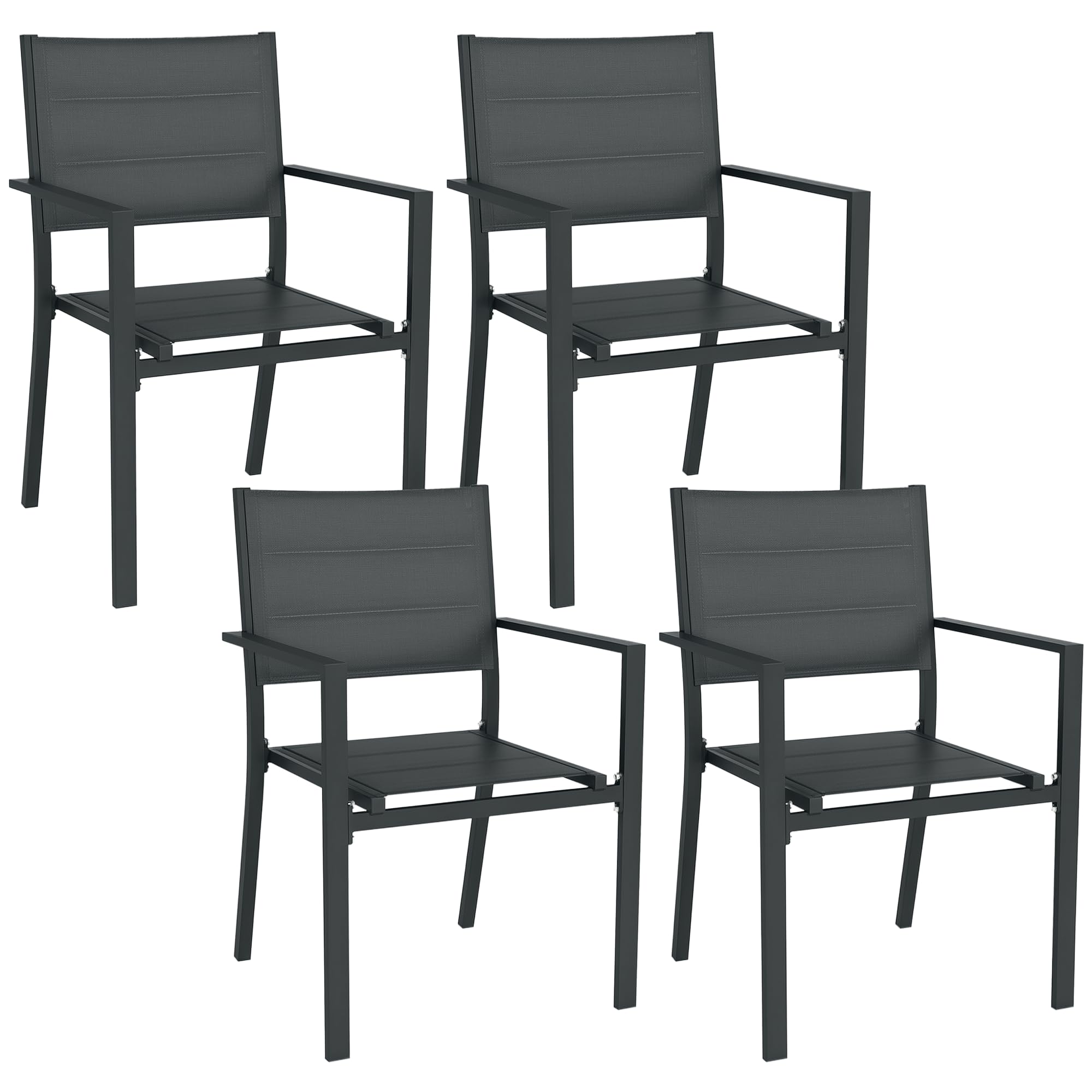 Outsunny Ensemble de 4 Chaises de Jardin Empilables avec Accoudoirs Gris