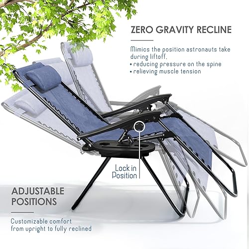 Miniatura 4 de Nestl Zero Gravity - Juego de 4 sillas de patio al aire libre con almohadas y bandejas portavasos, silla de campamento reclinable de malla de acero