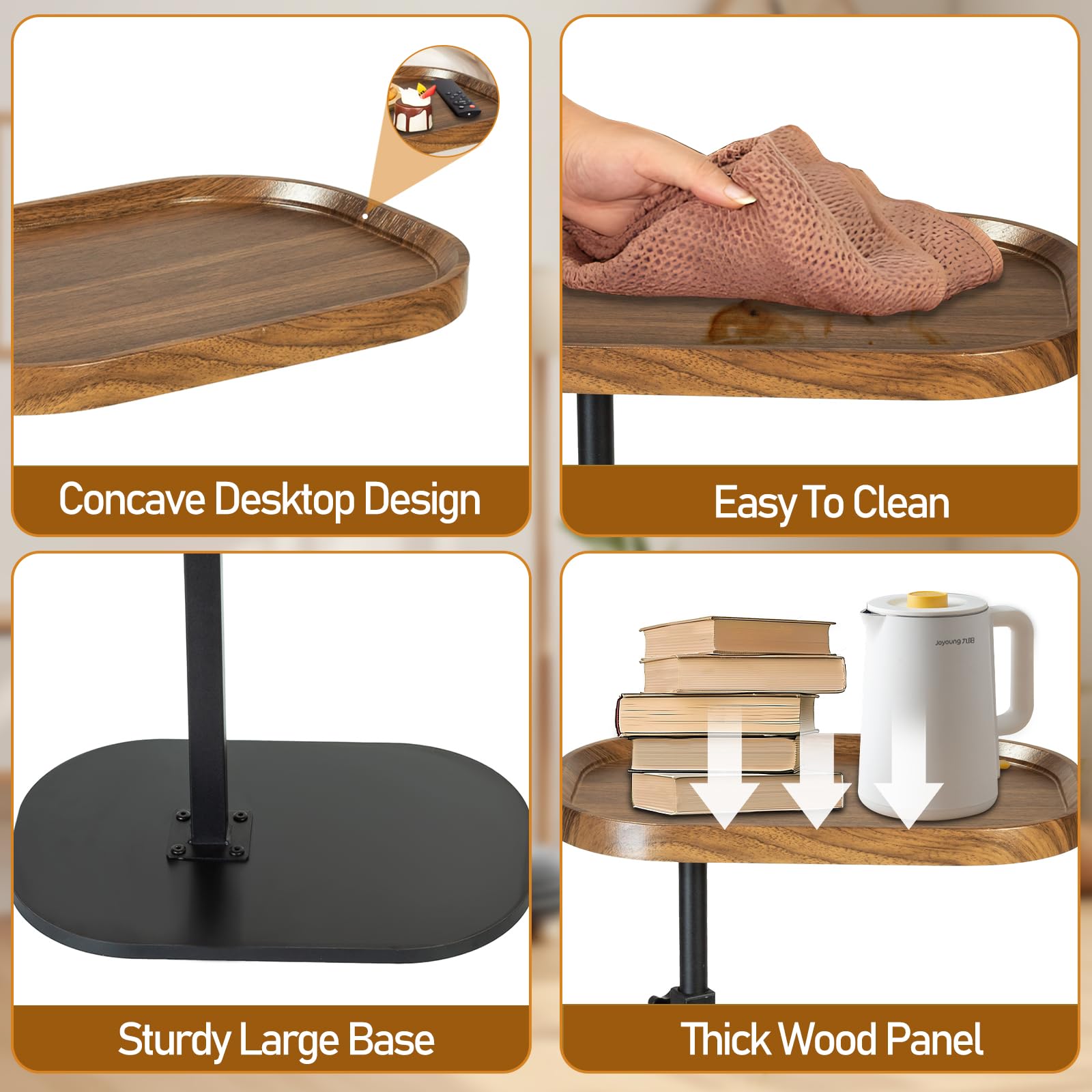 C-förmiger Beistelltisch, höhenverstellbar mit 360°-Drehgelenk, schmaler Holz-Beistelltisch für Wohnzimmer, Schlafzimmer, über Stuhltische für Snacks, Tee, Kaffee (Walnussfarben, 45 x 30 x 45 ~