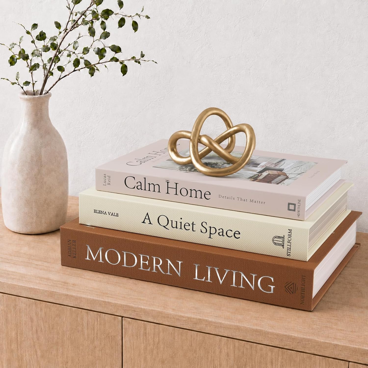 OuMuaMua Decorative Books for Home Decor, Set of 3 Stackable Fake Books for Coffee Table Bookshelf Decor, Modern Aesthetic Decorative Book for Home Living Room Bedroom Office Decoration, Linen Beige