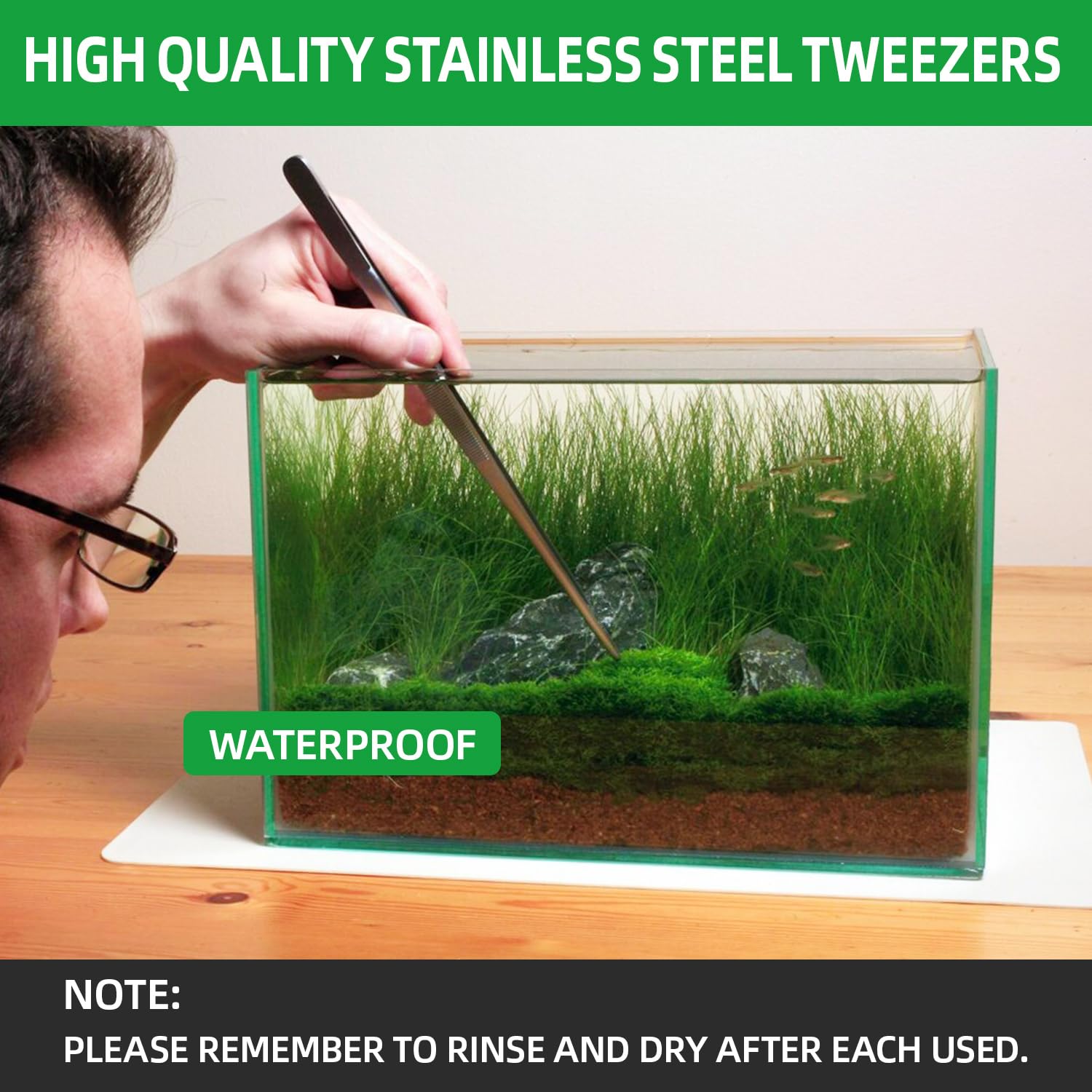 2 Pezzi Pinzette per Acquario - Dritte/Curve, Attrezzi in Acciaio Inox per Aquascaping, Terrarium, Rettili, BBQ, Piante Grasse e Cucina