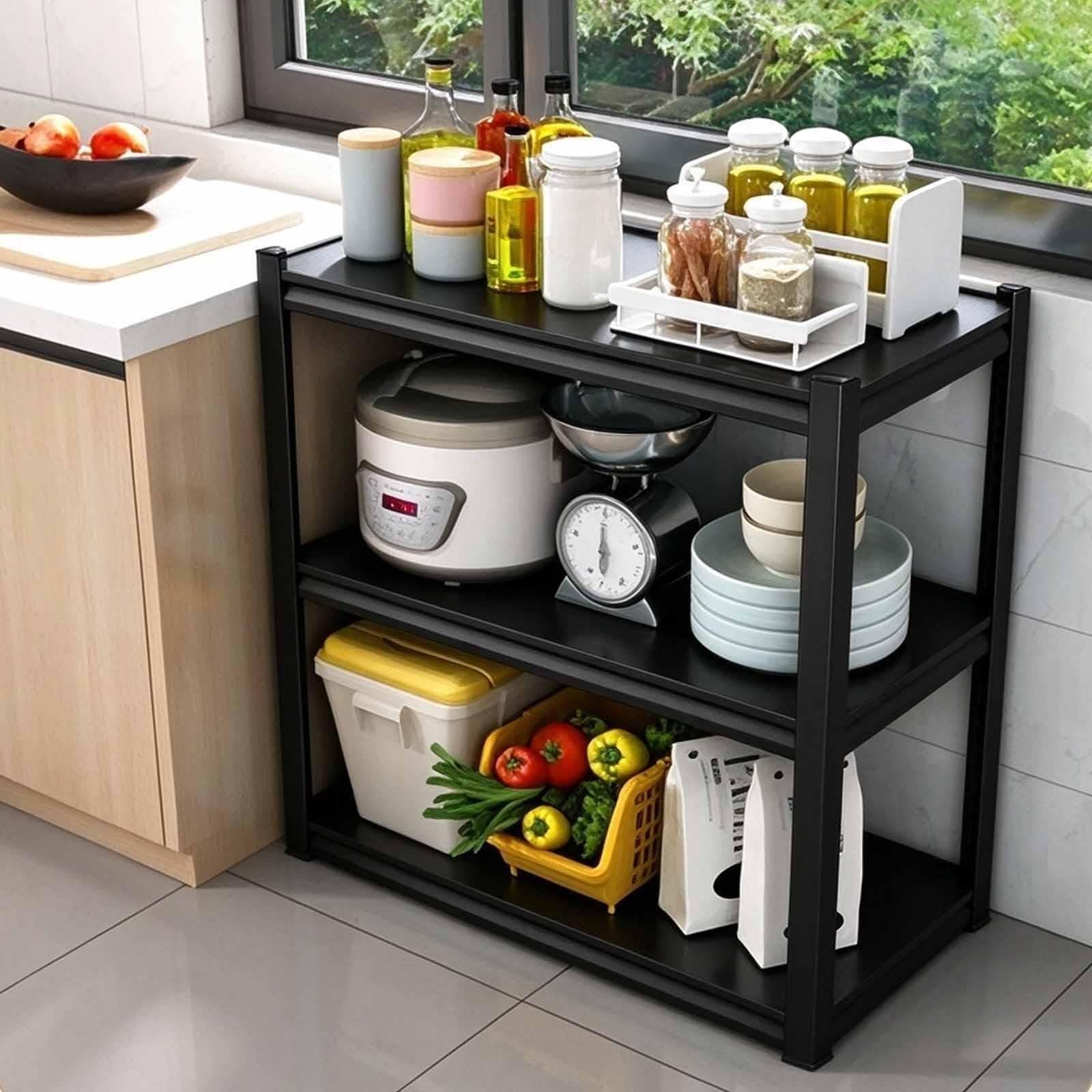 Étagère Cuisine Acier, 3-4 Niveaux Réglable, Support Micro-Ondes