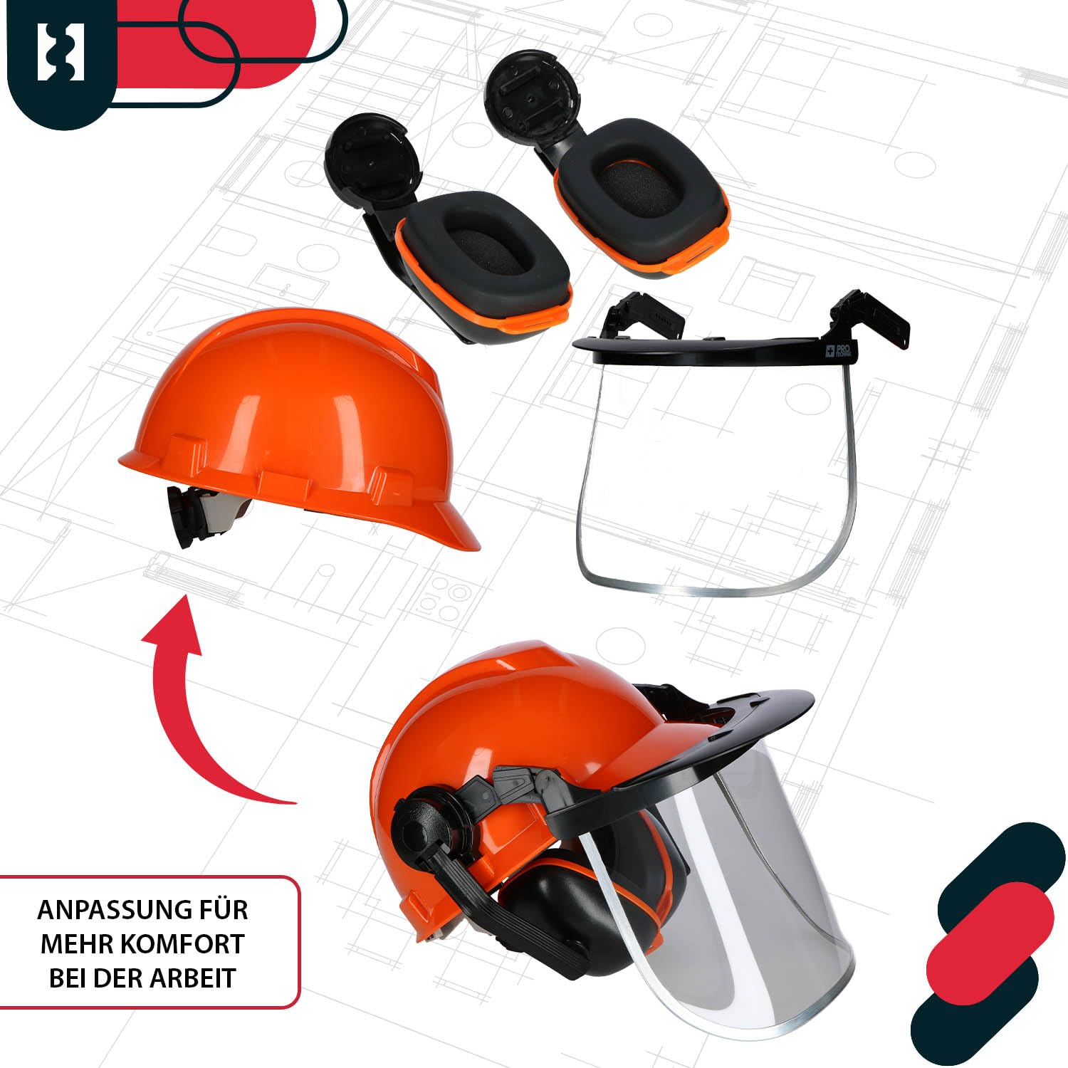 KOTARBAU® Schutzhelm mit Gehörschutz und Visier Kompletter Satz