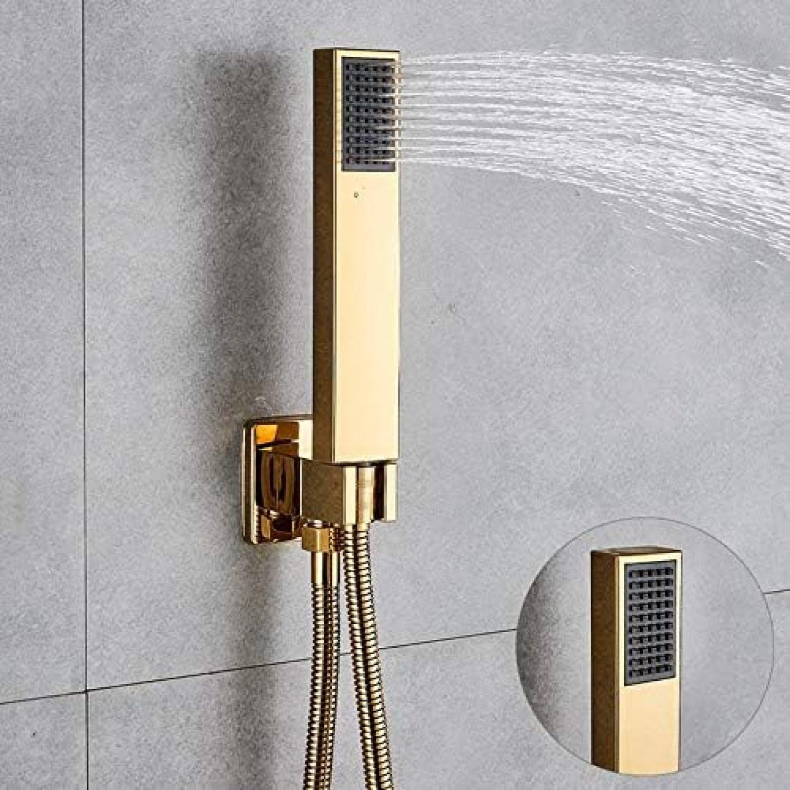 Golden Shower Set di rubinetti da 8 Pollici Soffione Doccia Ultrasottile in Oro 6 Pezzi Massaggio Spa Jets Doccia Miscelatore a 3 Vie Rubinetto per Vasca da Bagno Kit Doccia in Oro