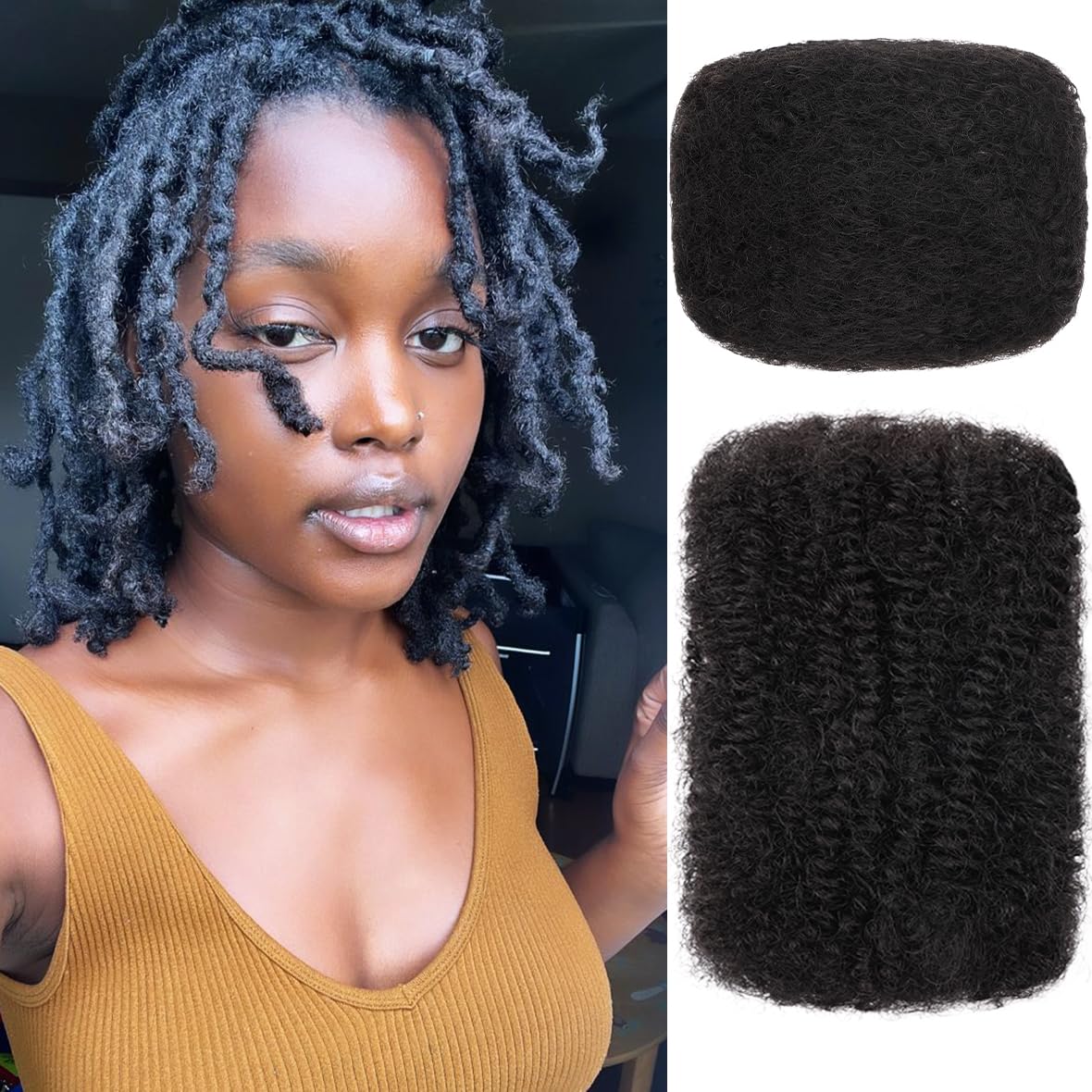 Kackanaa 10 Inch Springy Afro Kinky Human Hair Bulks for Dreadlock Extensions - Marley Twist Braiding Hair for Repair Locs 30g /Pack