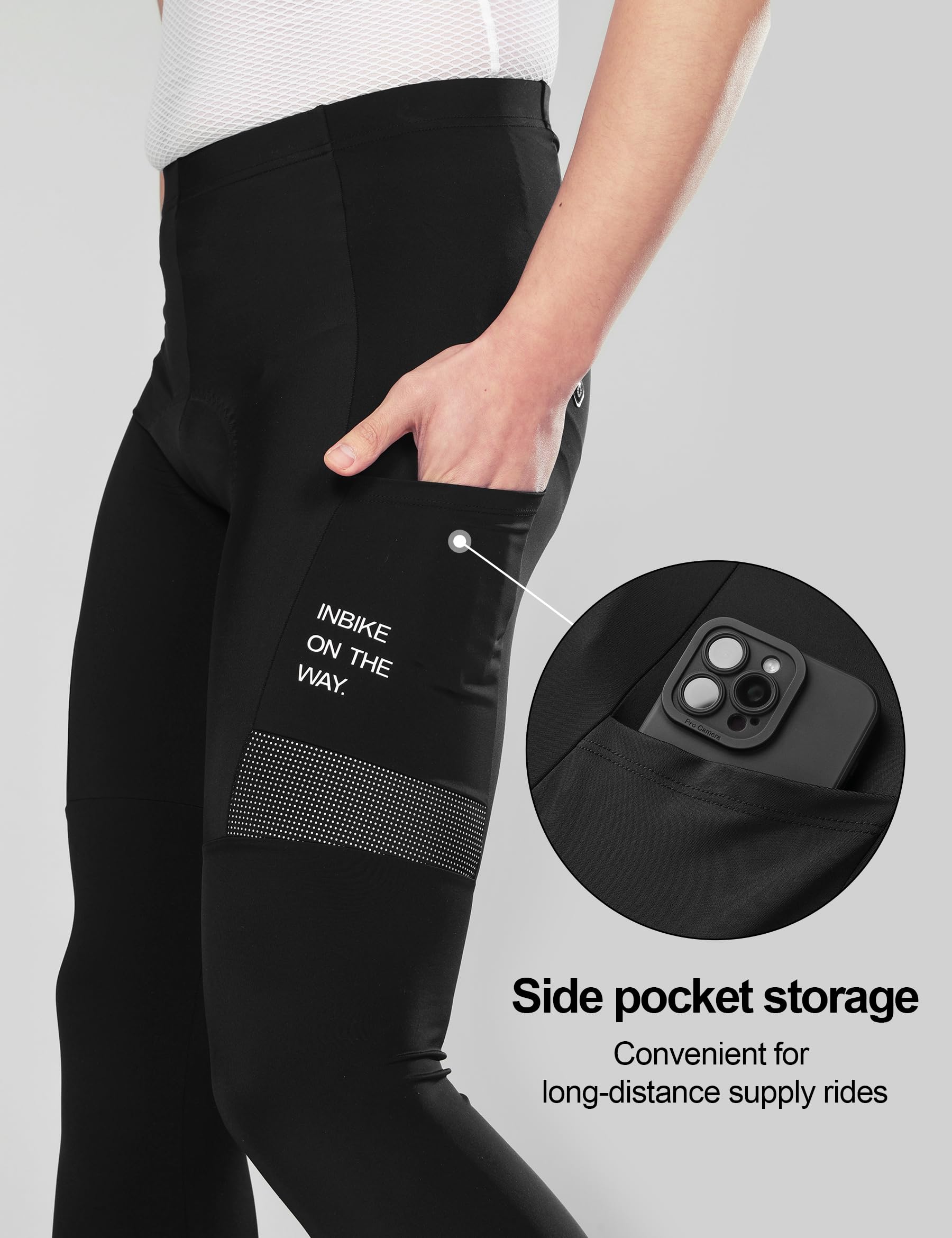 INBIKE Pantalon Cycliste Homme Rembourré Respirant Pantalon Cyclisme à Bretelles avec Poches Leggings de Vélo Collants de Cyclisme Longues VTT