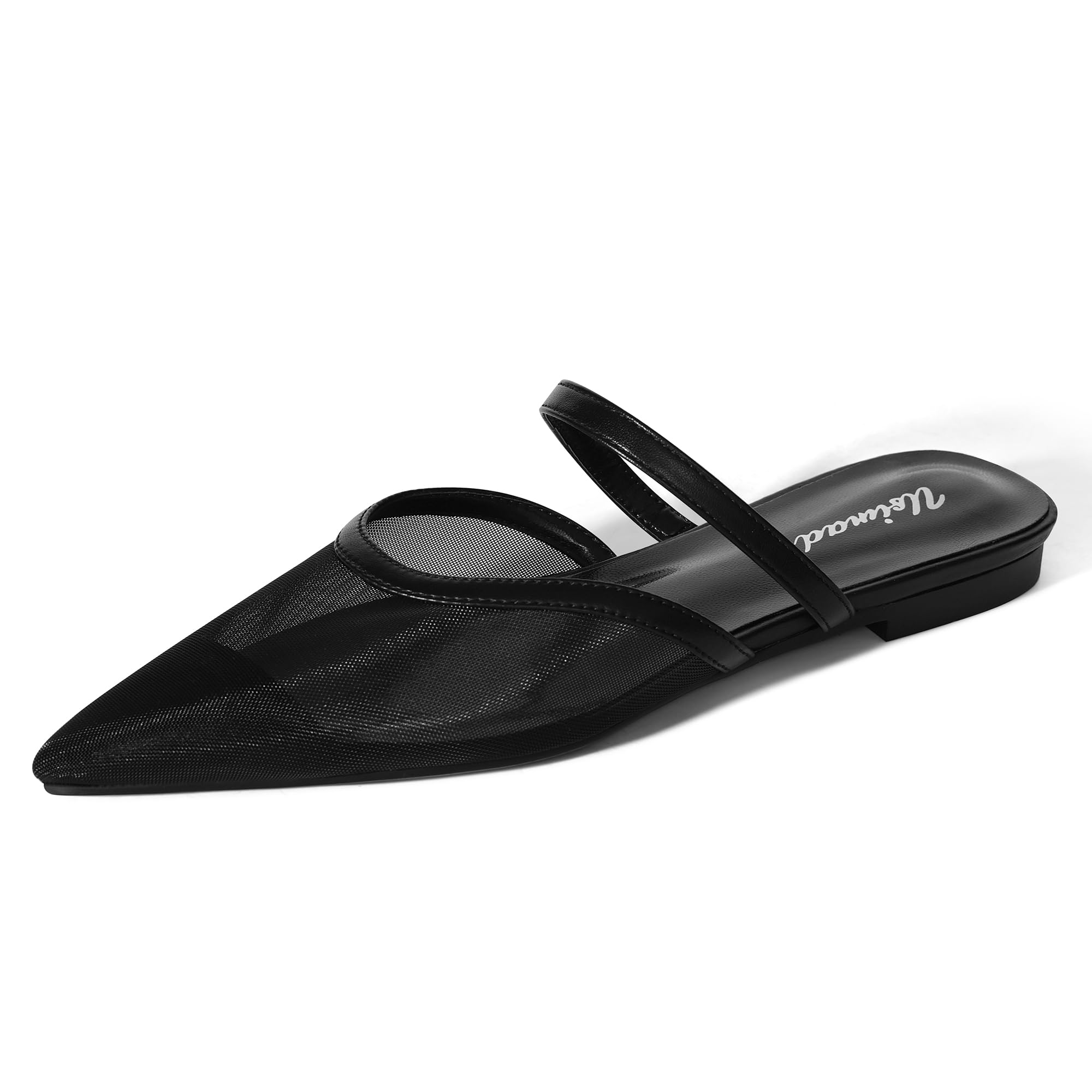 USIMAD Mesh Mule Flats for Women with Arch Support Pointed Toe Memory Foam Insole Casual Comfortable Shoes