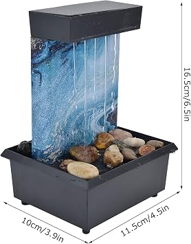 Desk Fountain, 3V USB LED TableTop Fountain Indoor Waterfall Mini Water Fountain Marble Water With Stones for Home Office Table Decoration, 6.5x4.5x3.9in