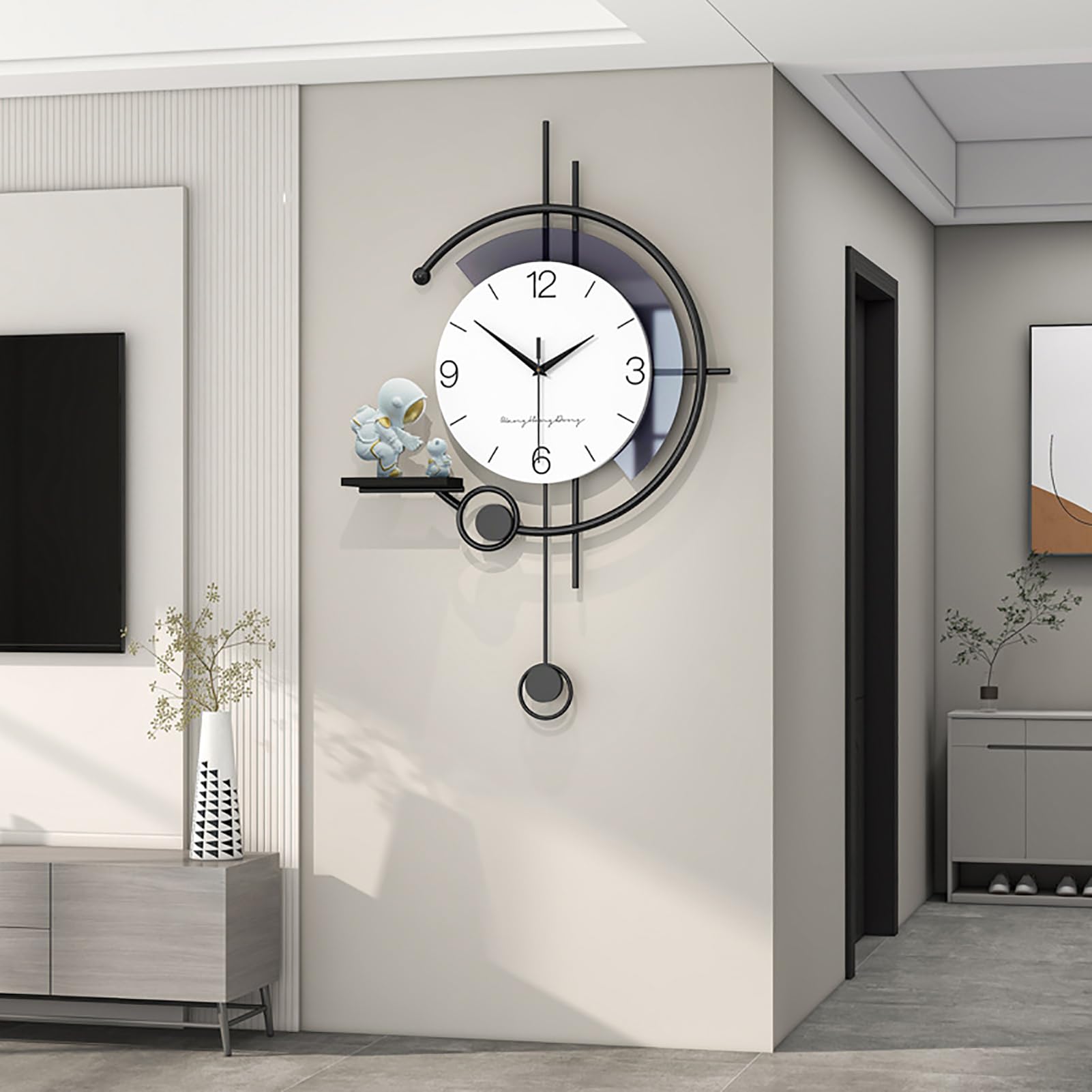 MYUYEE Large Wall Clock, Modern Ative Wall Clocks with Pendulum, Non-Ticking Silent Metal Battery Operated with Astronaut ation, Wall for Living Room, Kitchen, Office,42X65cm,(One Color-36X57cm)