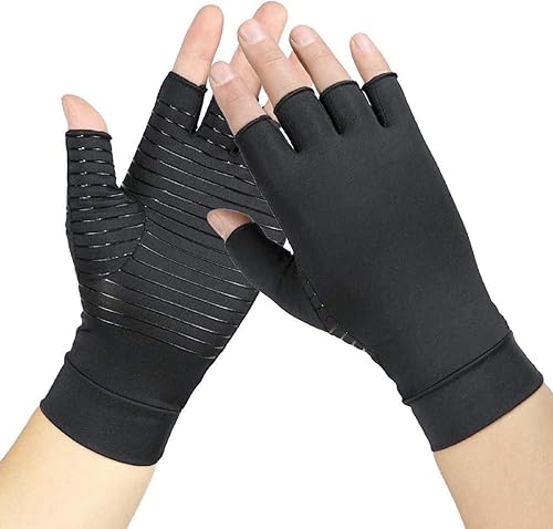 Guantes de compresión de cobre para mujeres y hombres para dolor reumatoide hinchazón y sueño 1 par negro mediano