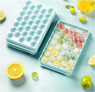 2pcs Blue Ice Cube Trays with Lid,Circle Silicone Ice Cube Tray,Mini Ice Ball Maker Mold for Freezer,Easy Release Ice Box Container for Freezer Perfect for Whiskey, Cocktail, Beer, Coffee, Juice