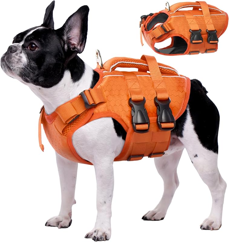 Colete Salva-Vidas para Cães Kuoser com Flutuação e Faixas Refletivas, Laranja, M