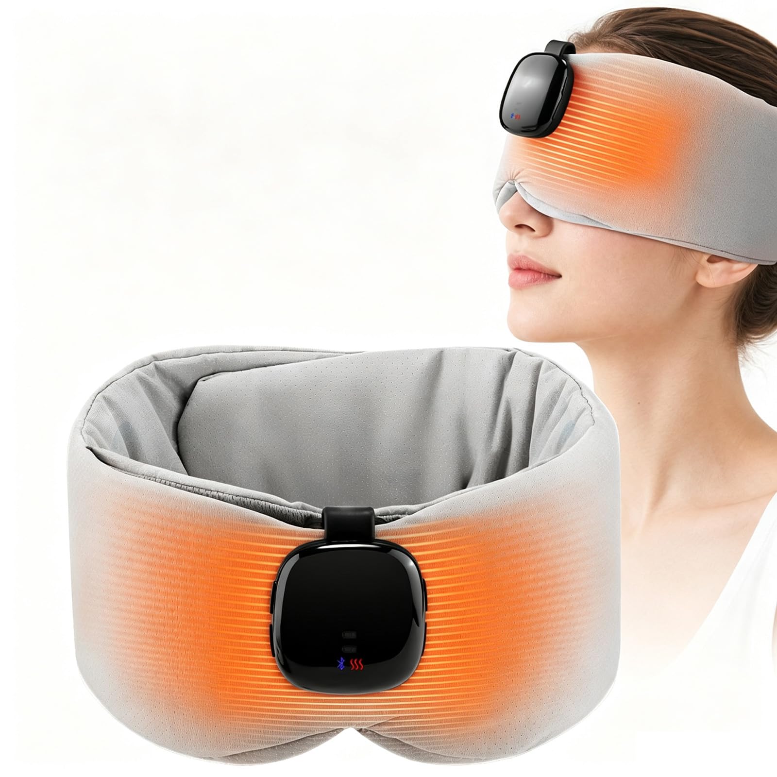Masseur Oculaire avec Chaleur, Design 3D 360° Contour des Yeux, électrique USB Masque Yeux Chauffant Sans Fil, Soulagement Fatigue Oculaire, Sécheresse, Cadeau Homme & Femme