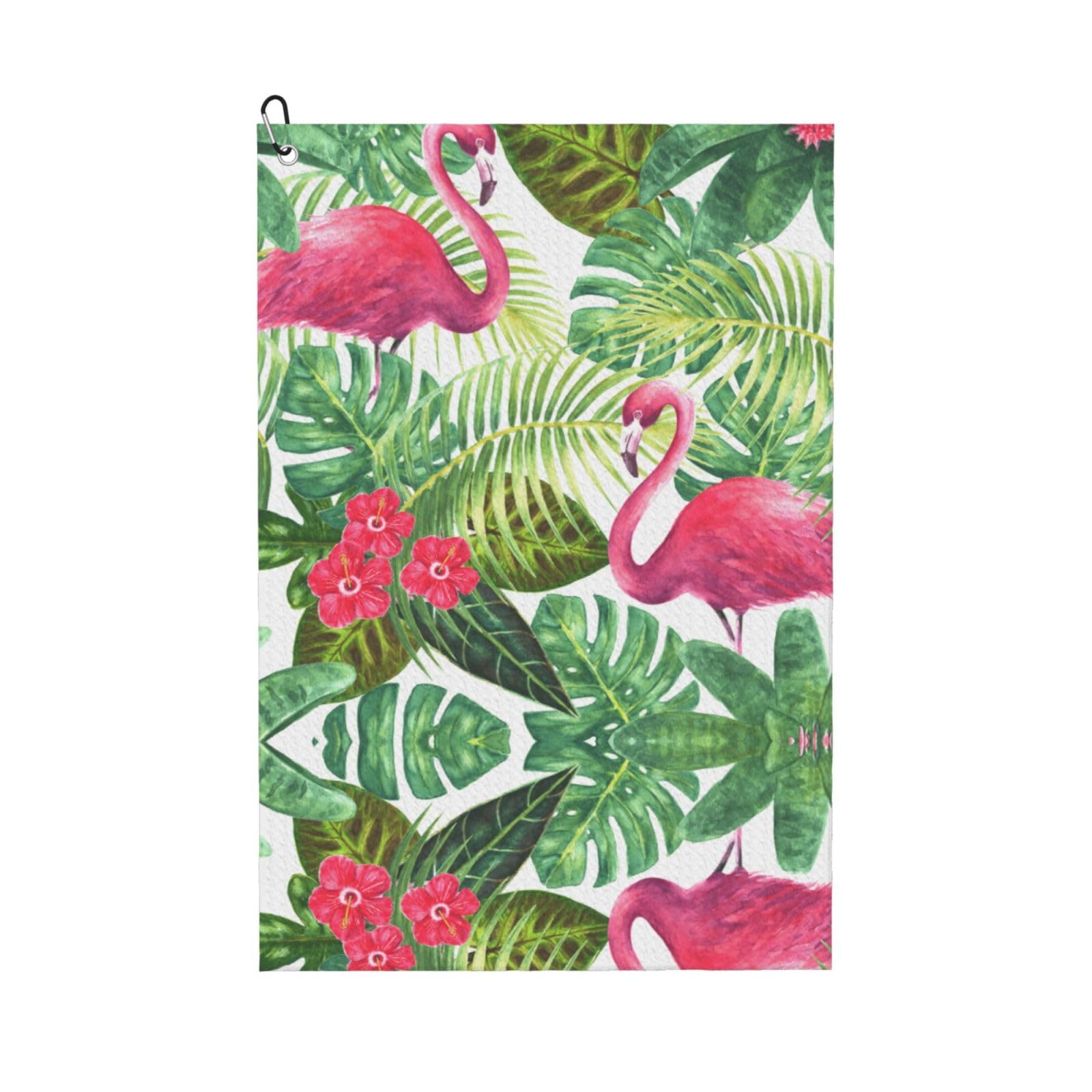 peiyeety Tropical Pink Flamingos Microfiber Golf Towel with Carabiner Clip, 16x24 Inch Absorbent Waffle Weave Towel for Golf Bags