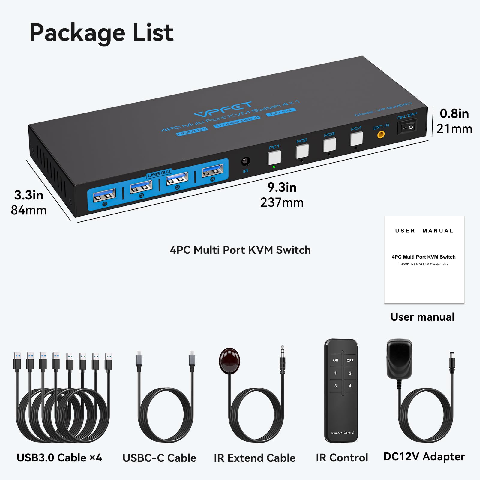 Interruptor KVM AILVLVNG 1 Monitor 4 Computadoras 4K144Hz Interruptor KVM de 4 Puertos para 4 PC Compartir un Solo Monitor y 4 Dispositivos USB 3.0, como Teclado, Ratón, Impresora, con Controlador