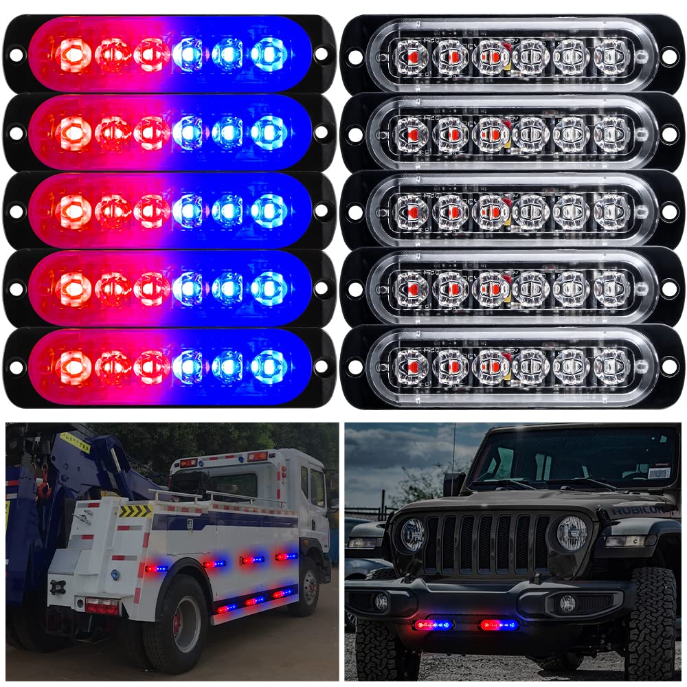 10pcs 6LED Rojo+Azul Luz de Advertencia Super Brillante Barra De Luz Estroboscópica 18 Modo Flash Para Coche Camión Pickup SUV Off Road Coche De Policía 12-24V