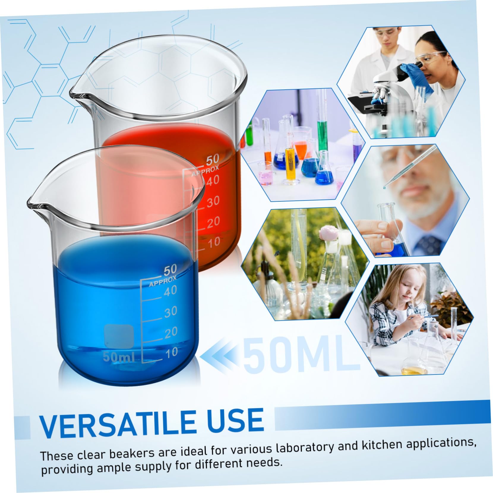 Vasos Medidores de Vidrio de 50ml Graduación y Uso Versátil Fáciles de Limpiar Set de 20 para Laboratorio y Experimentos Científicos