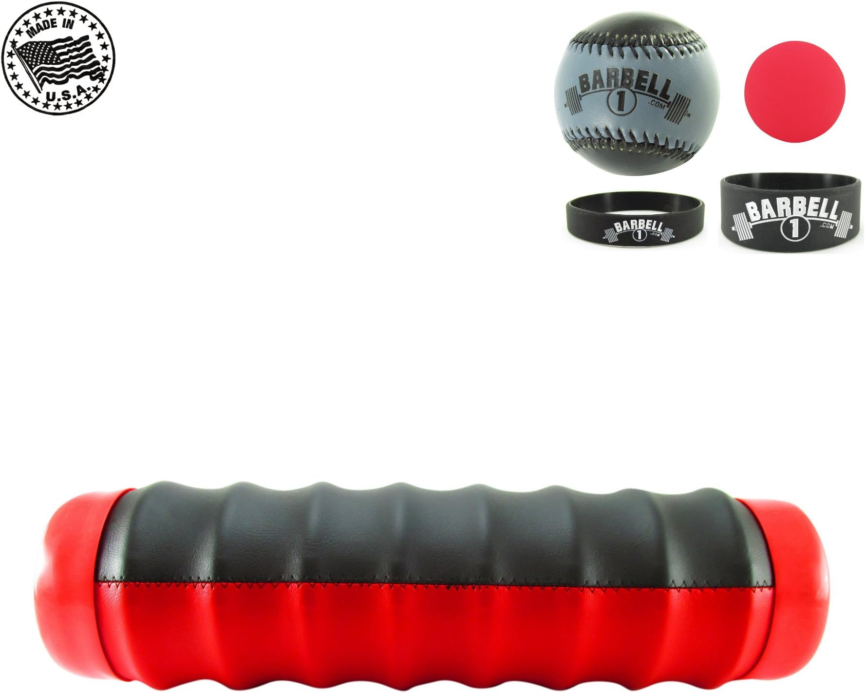 Barbell 1 Recoveroller + 2 Trigger Point Therapy Massage Balls - High Density Deep Tissue Foam Roller for Advanced Self-myofascial Release Great for Travel (Black/redredxl, 18 Inches)