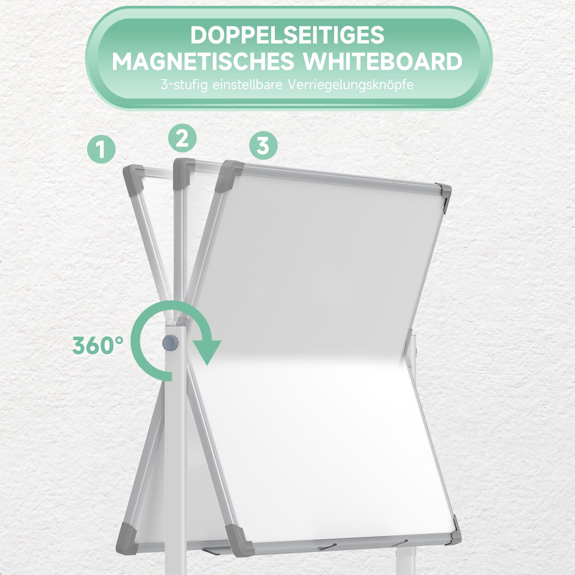 HOMCOM Doppelseitiges Magnetisches Whiteboard mit Ständer 120 x 90 cm | Trocken Abwischbar, Magnettafel, Präsentationstafel, Stiftablage, Alurahmen, Drehbar, Rollbar, für Büro und Haus