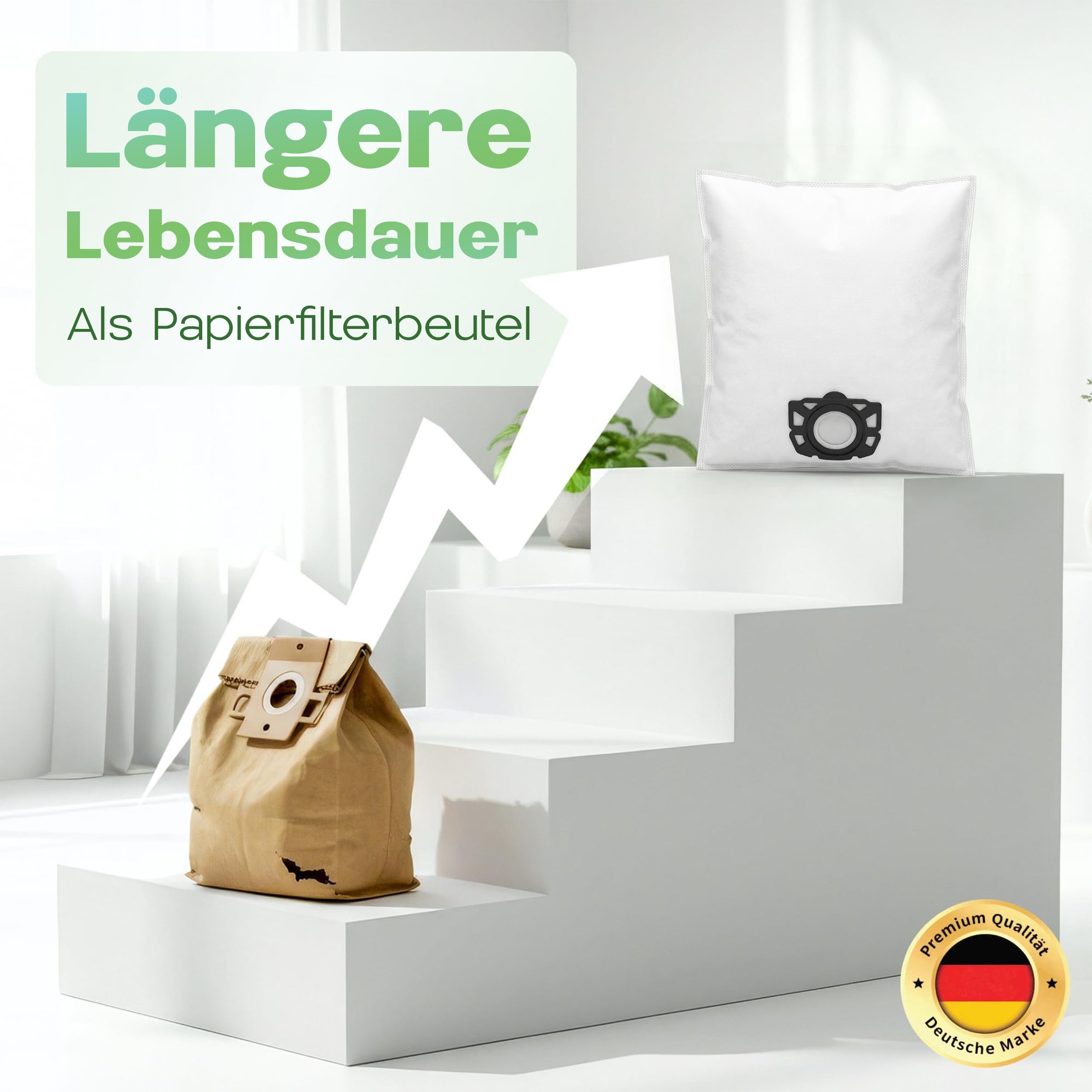 10 bolsas para aspiradora Kärcher KFI 487, 2.863-006.0, Serie Kärcher MV4, MV5, MV6, WD4, WD5, WD6, húmedo y seco
