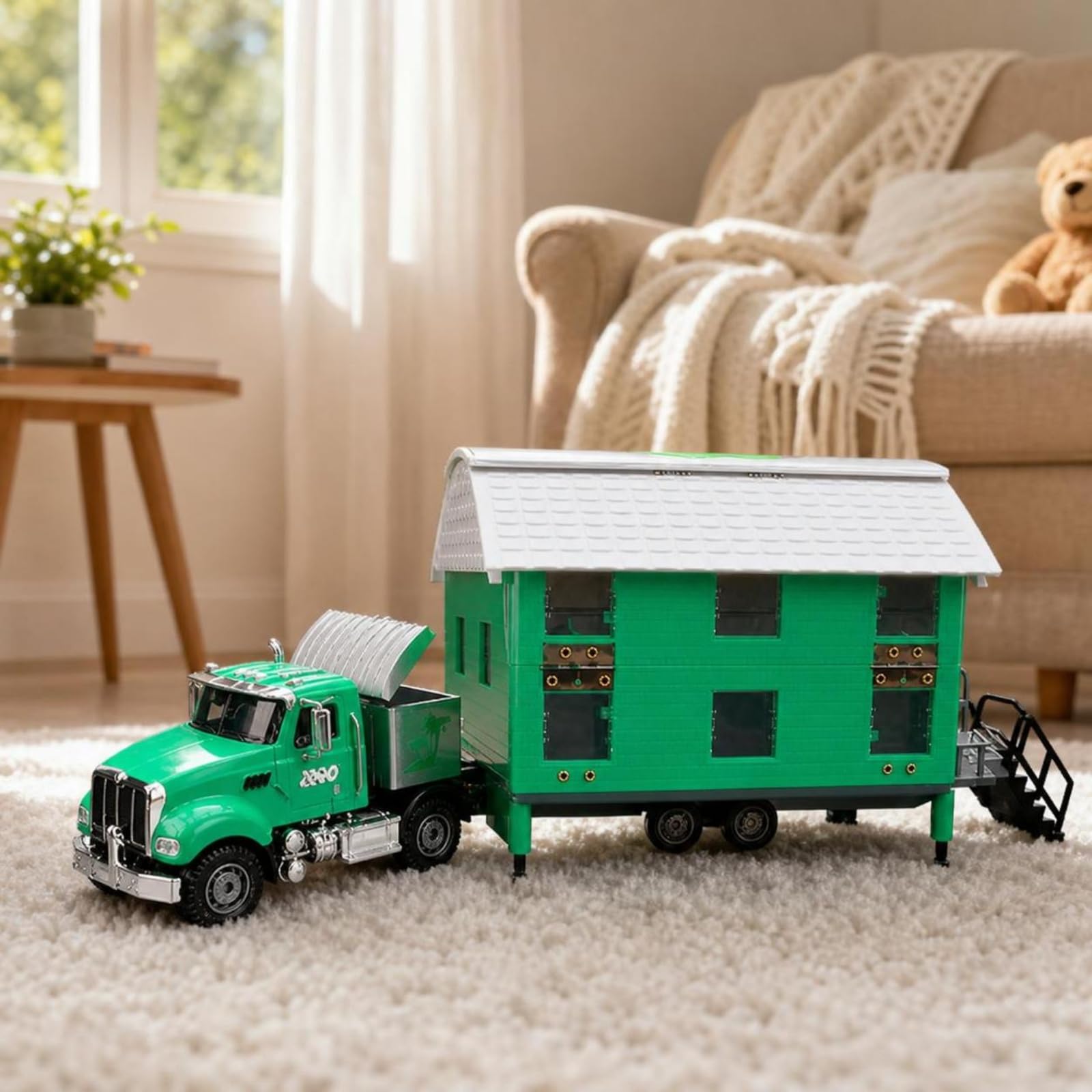 Vehículo de Aleación para Niños Camión Casa Rodante Miniatura Juguete Transformable Modelo Coleccionable con Carrocería Detallada Techo Plateado y