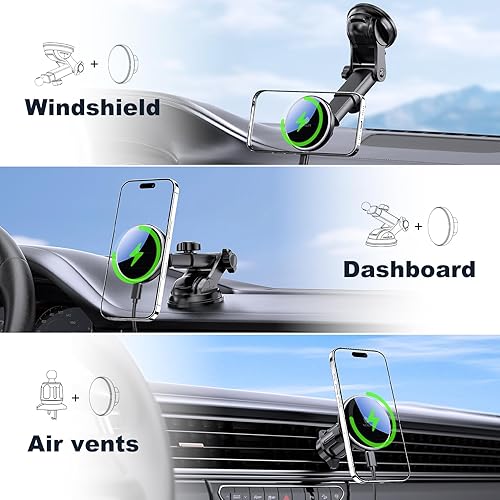 Miniatura 3 de MOKPR Cargador de coche Mag-Safe, soporte magnético para teléfono para tu cargador de coche, salpicadero, parabrisas, ventilación magnética,