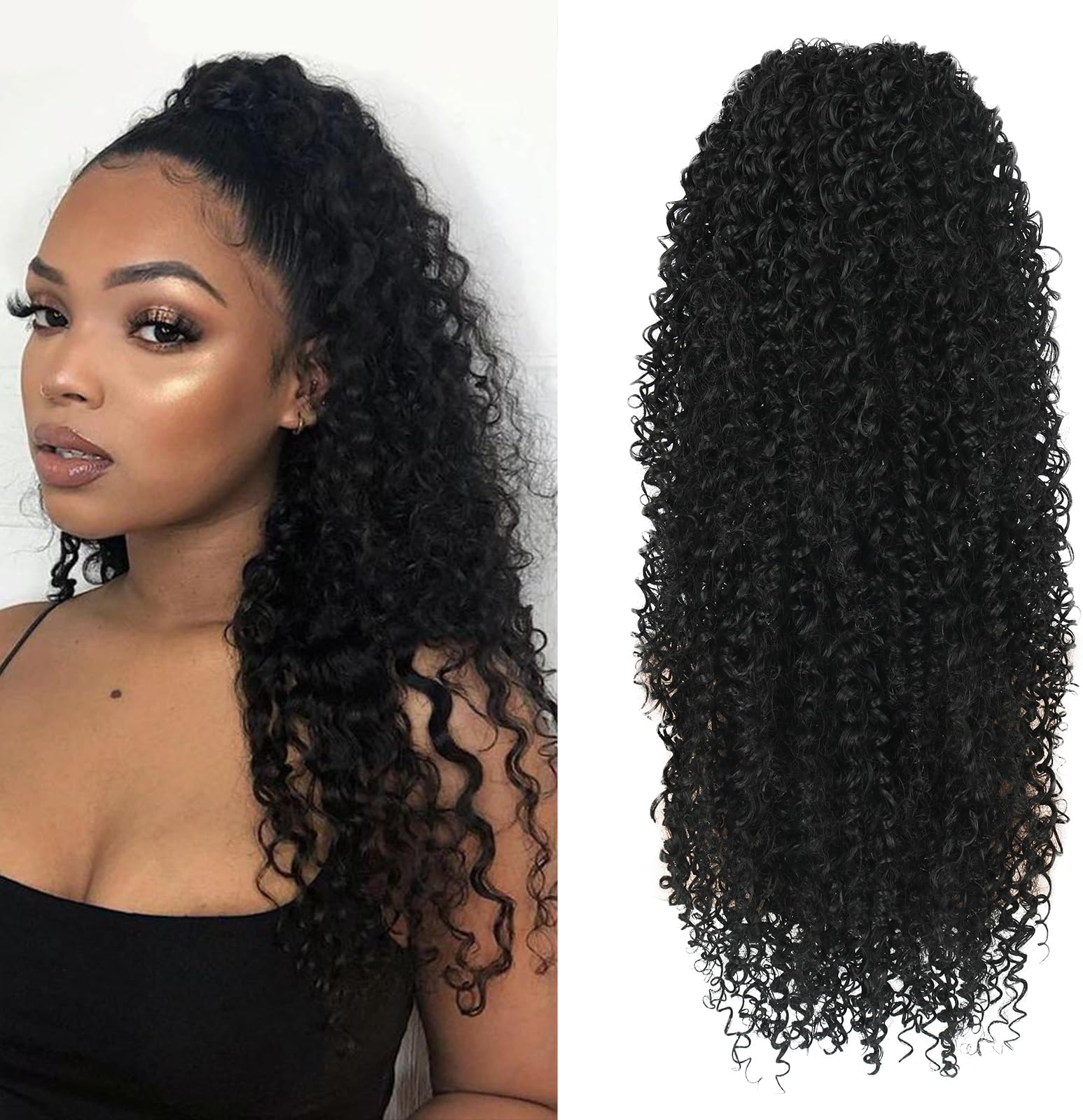 Aazon.co : HLSK Afro Kinky Curly Drawstring Pontail Huan Hair For