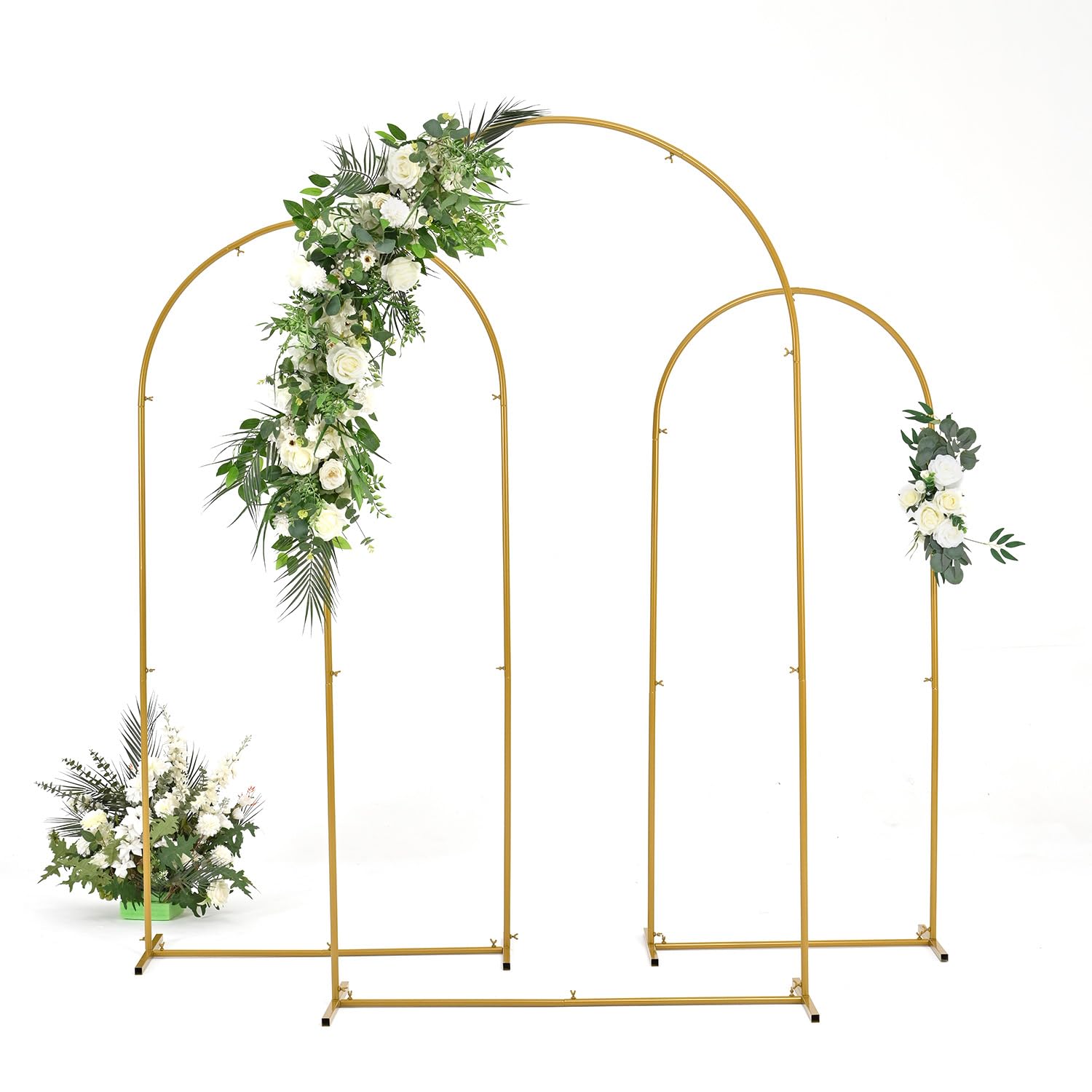 Vincidern Wedding Arch Balloon Backdrop Stand Set of 3 (7.2FT, 6.6FT,5.9FT), Metal Arch Backdrop for Wedding Ceremony, Birthday Party, Bridal Baby Showers Balloon Arch Stand Gold Backdrop Stand Frame