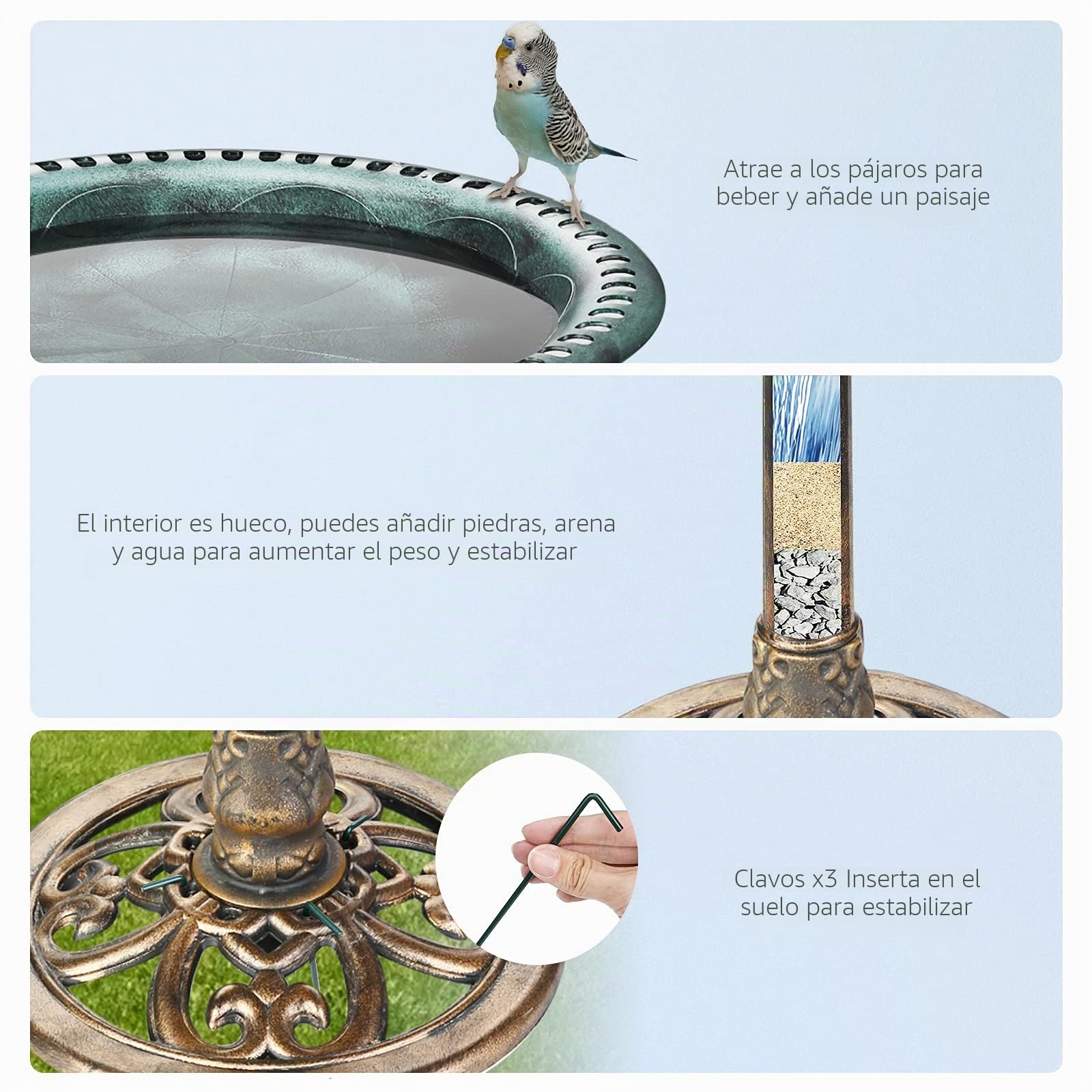 AISITIN Baño para Pájaros 2,5W, Fuente Solar con Comedero | Comedero Bebedero Para Jardín Balcón Terraza Piscina Color Verde