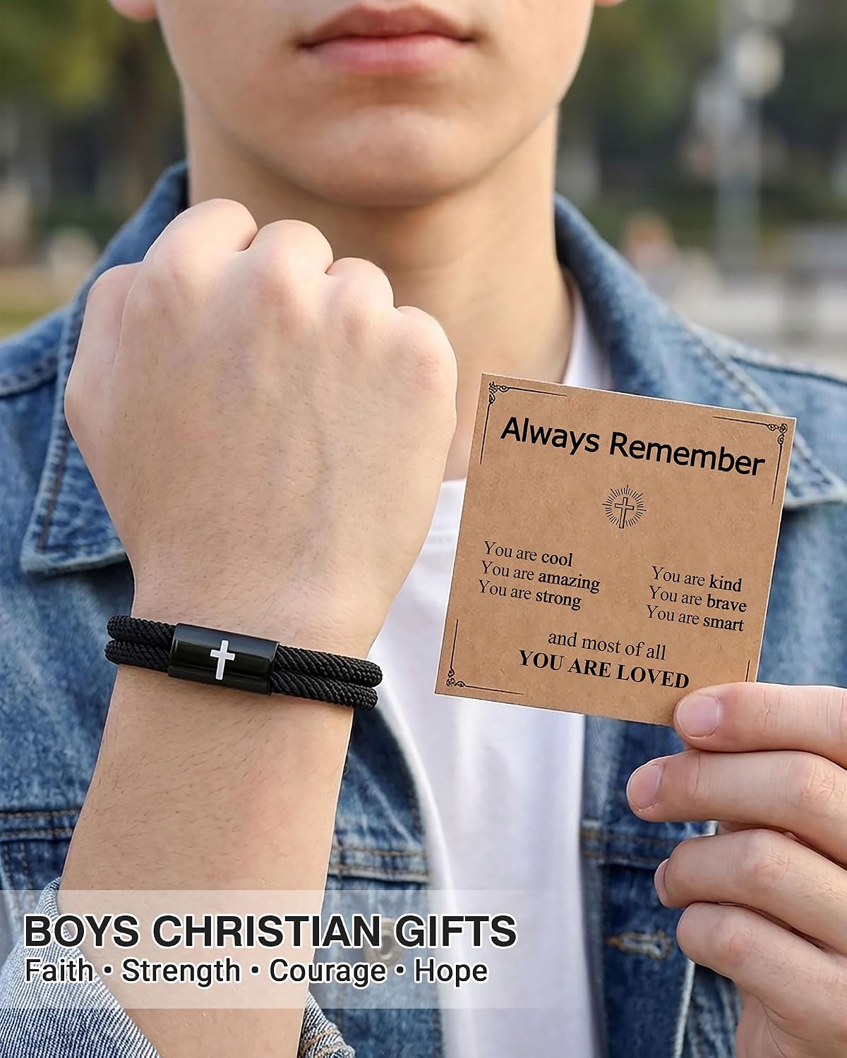 Cross Bracelet for Boys, Christian Teen Boy Gift, Adjustable Love You Forever Engraved Jewelry for Birthday, Easter, Christmas