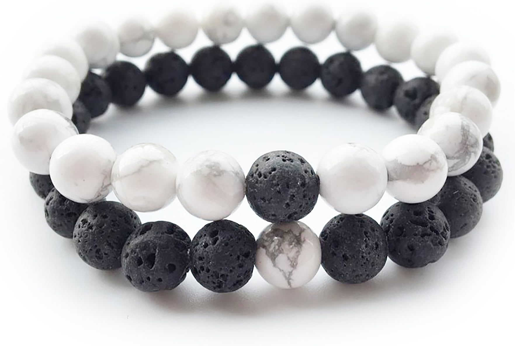 Yin And Yang Elastic Lava Stone Essential Oil Diffuser Bracelet (pack of 2)